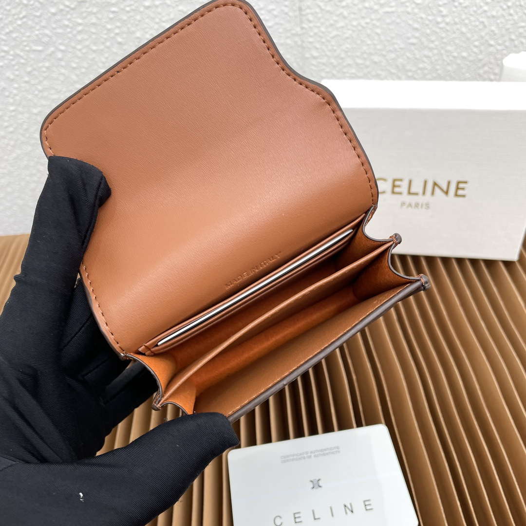 Celine Brown Lambskin Leather Business Card Holder with Logo Print - Image 8