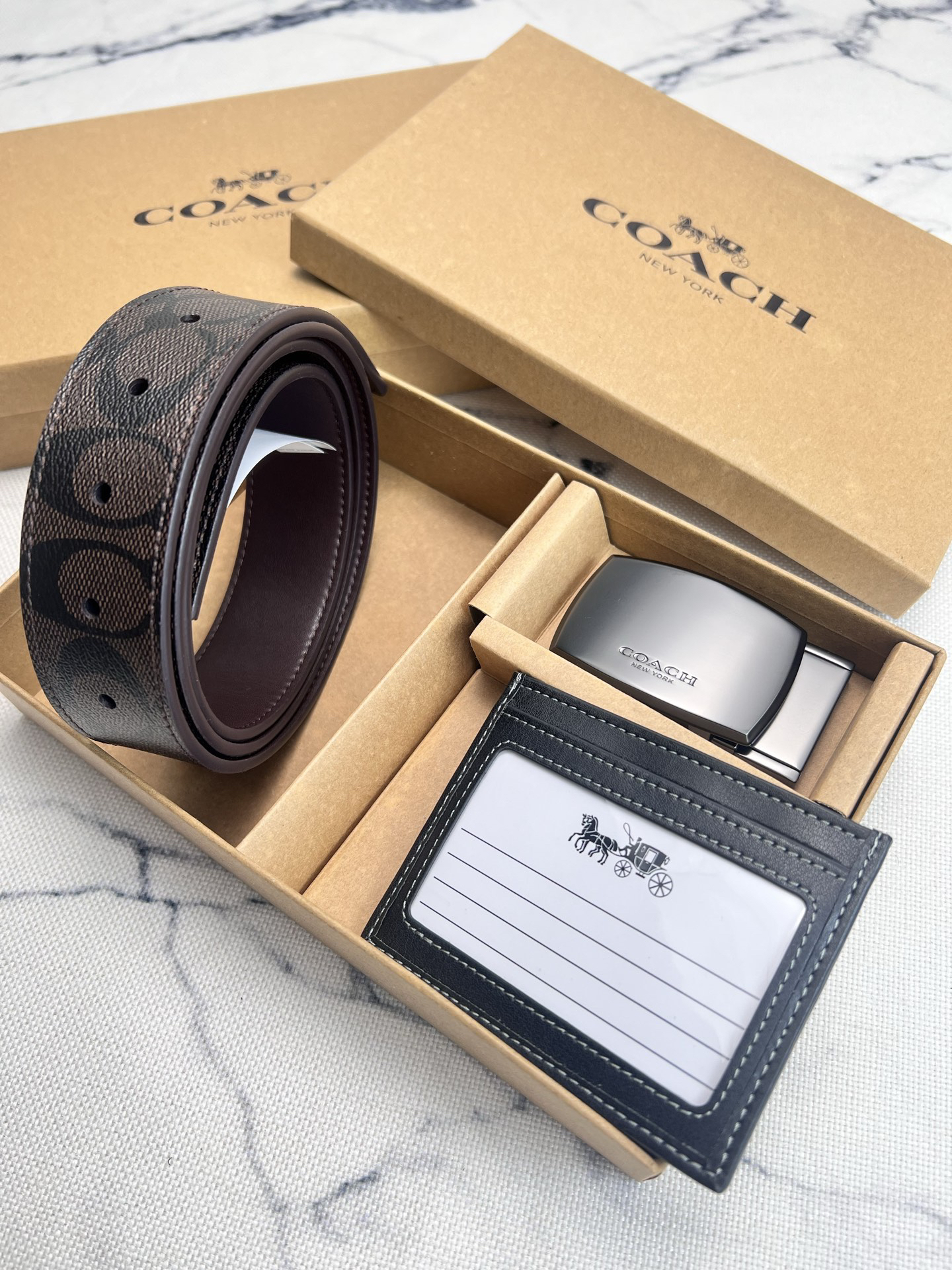 Coach Men's Leather Belt and Black Card Holder Set - F64839 / CAJ47 - Image 8