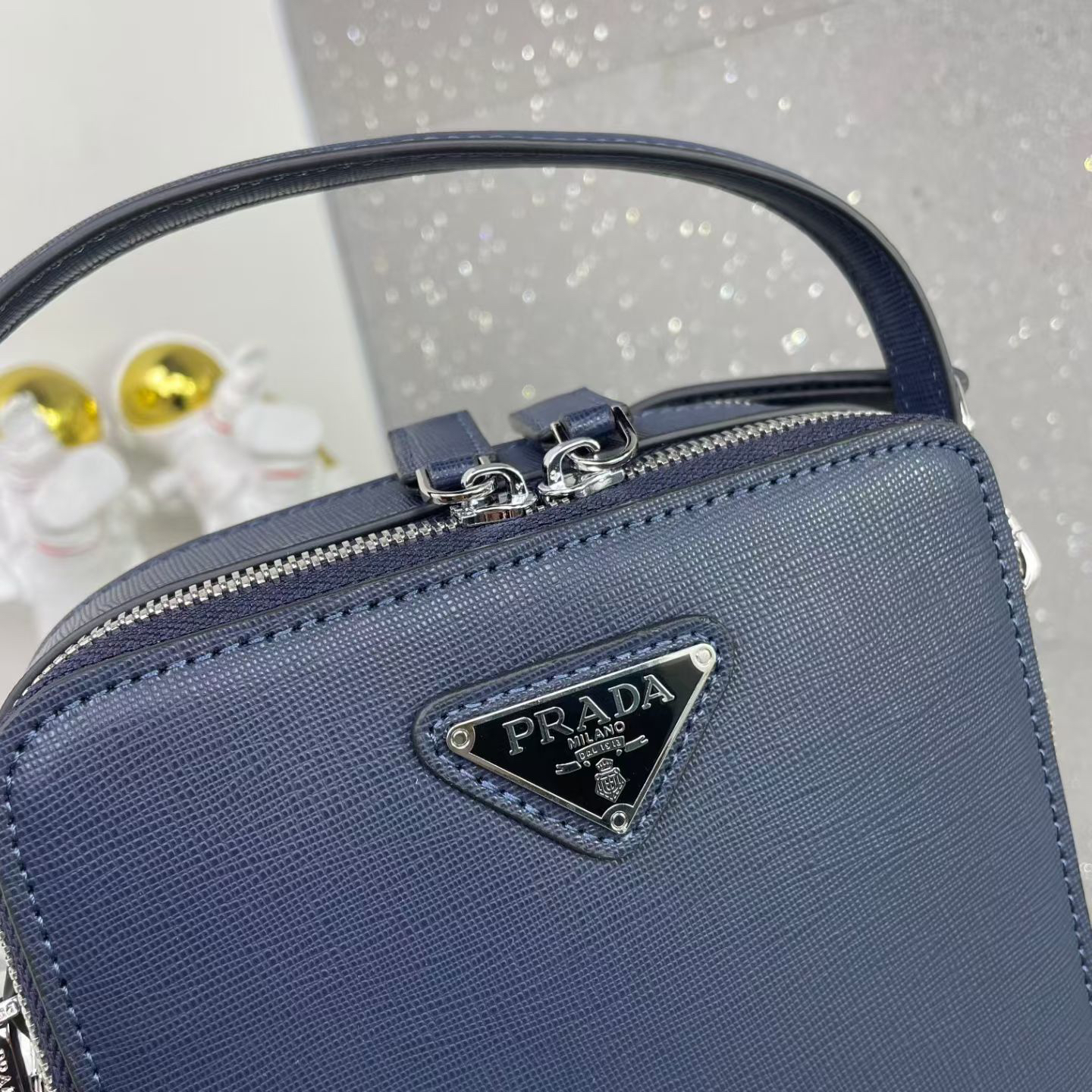 Prada Men's Casual Shoulder Bag, Black and Blue, Model 9048-3 - Image 8