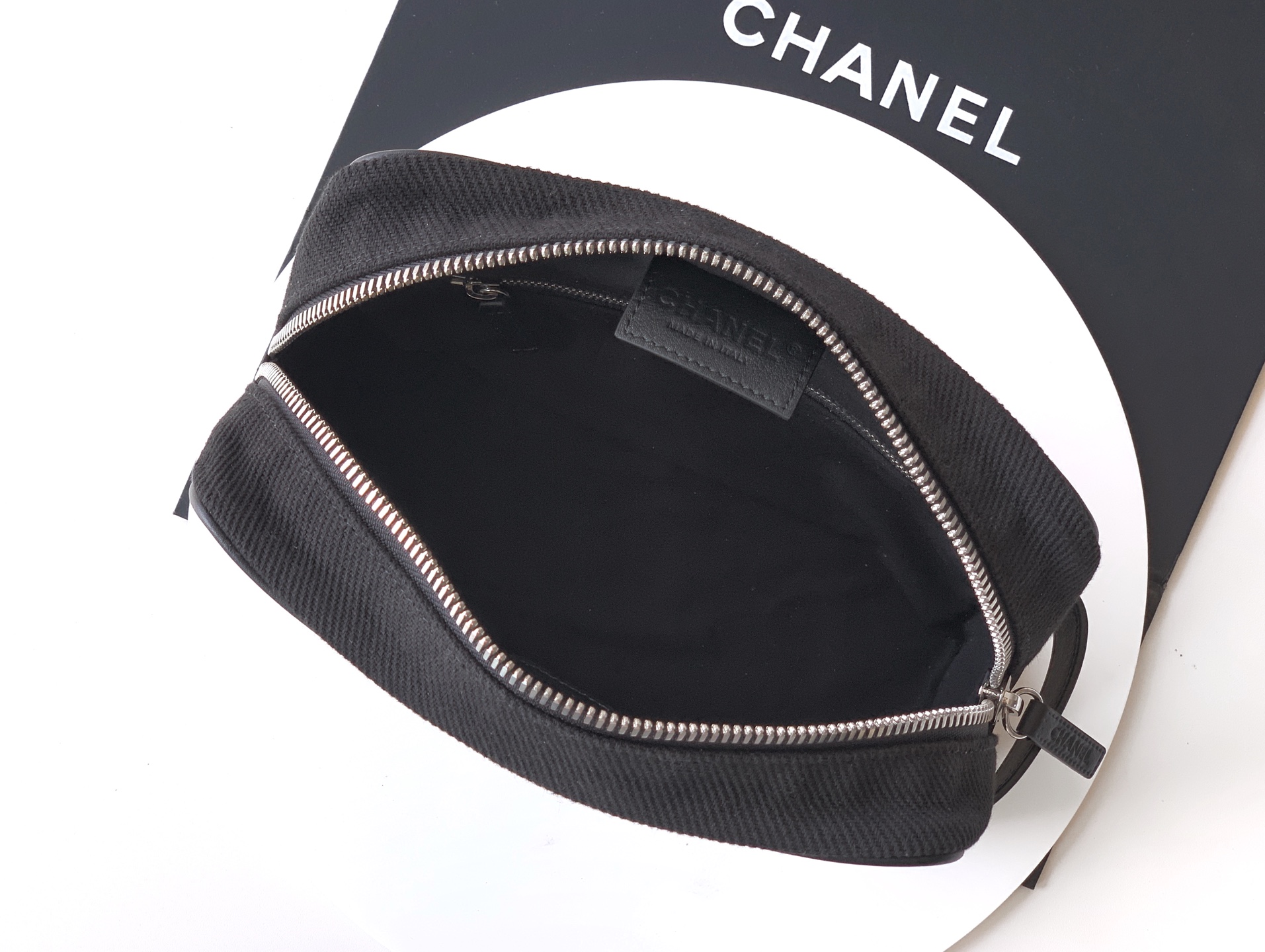 Chanel Coco Beach Small Canvas and Leather-Trimmed Pouch in Apricot - Image 8