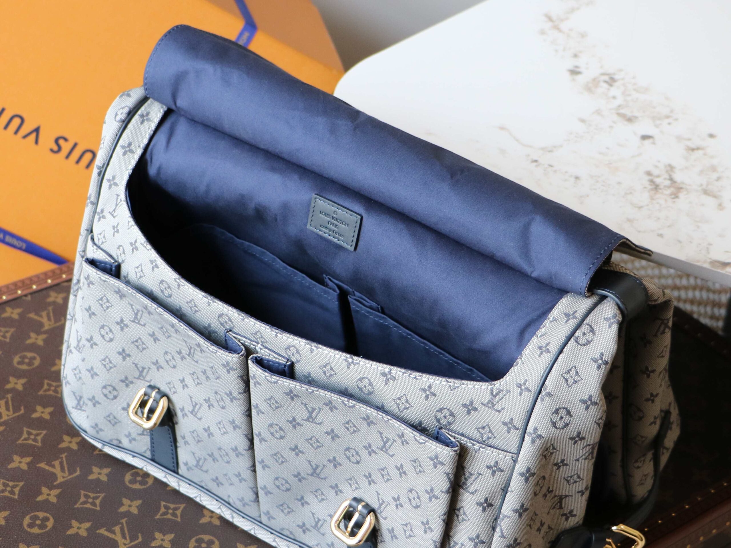 Louis Vuitton Saumur Crossbody Bag in Monogram Denim, M42352 Dark Blue - Image 8