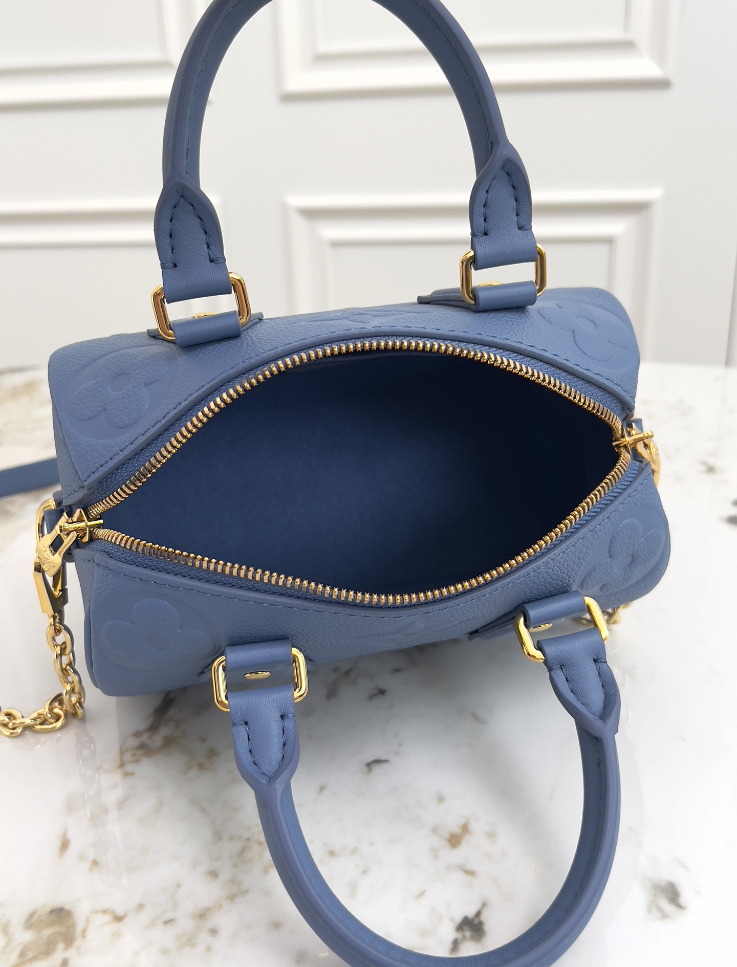 Louis Vuitton Speedy Bandouliere 20 Handbag in Blue Monogram Empreinte Leather - Image 8
