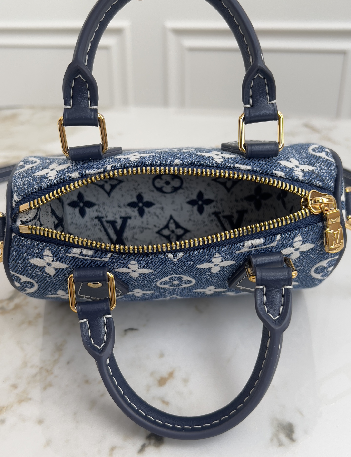 Louis Vuitton Nano Speedy Denim Handbag - Image 8