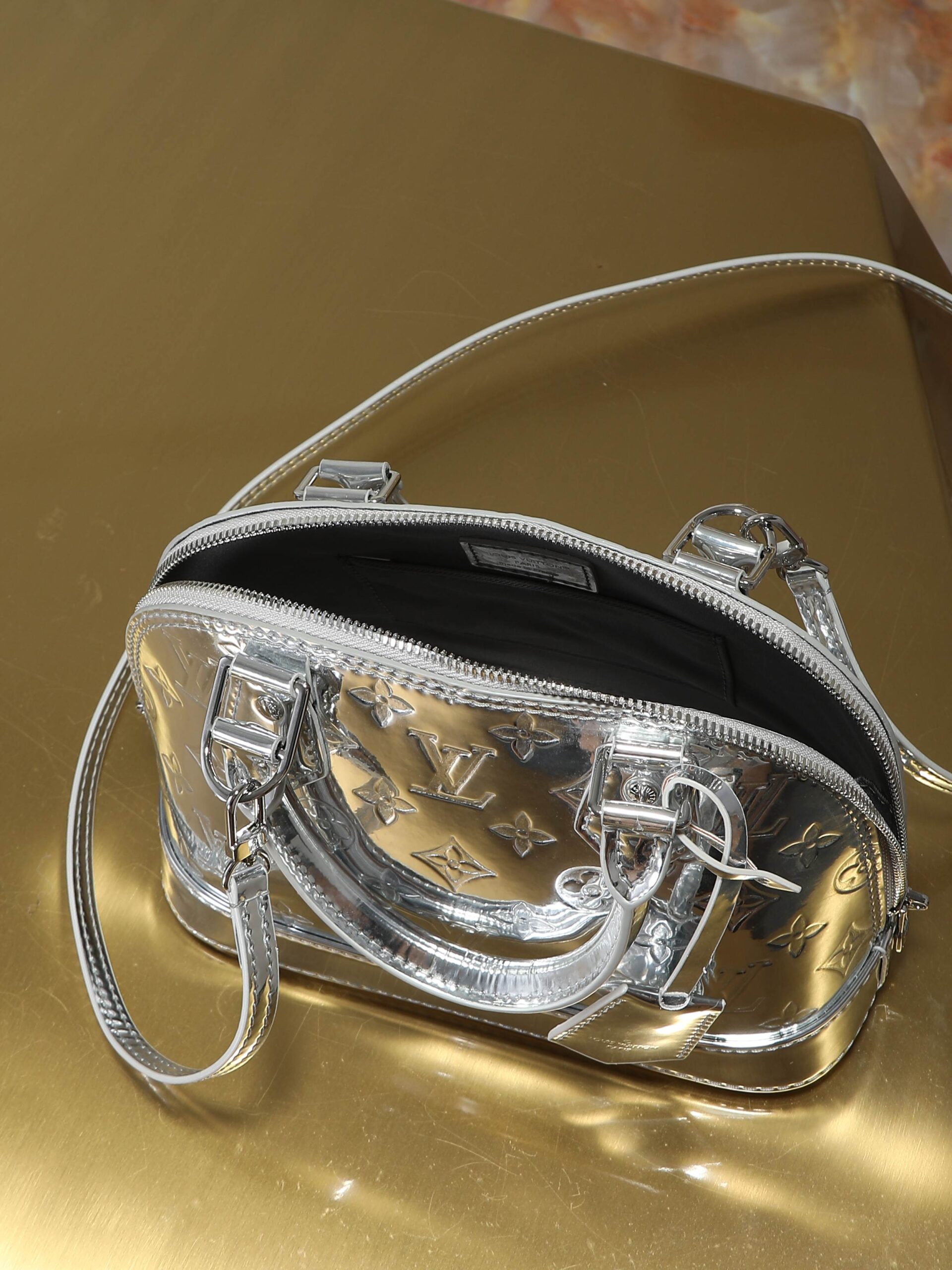 Louis Vuitton Alma BB Handbag in Silver Monogram Miroir - Image 8