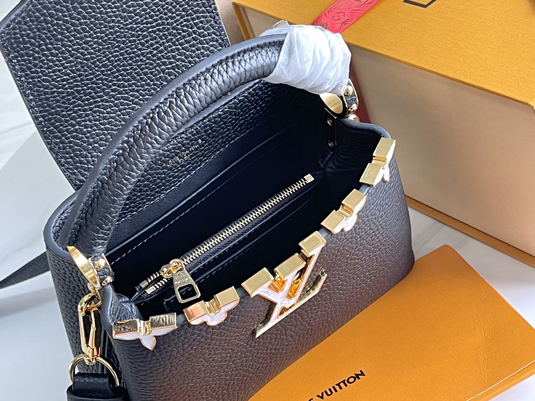 Louis Vuitton Capucines BB Handbag in White Leather with Gold-Tone Flower Crown Detail - Image 9