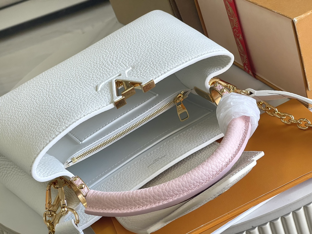 Louis Vuitton Capucines BB Handbag in White Floral Tricolor Taurillon Leather - Image 9