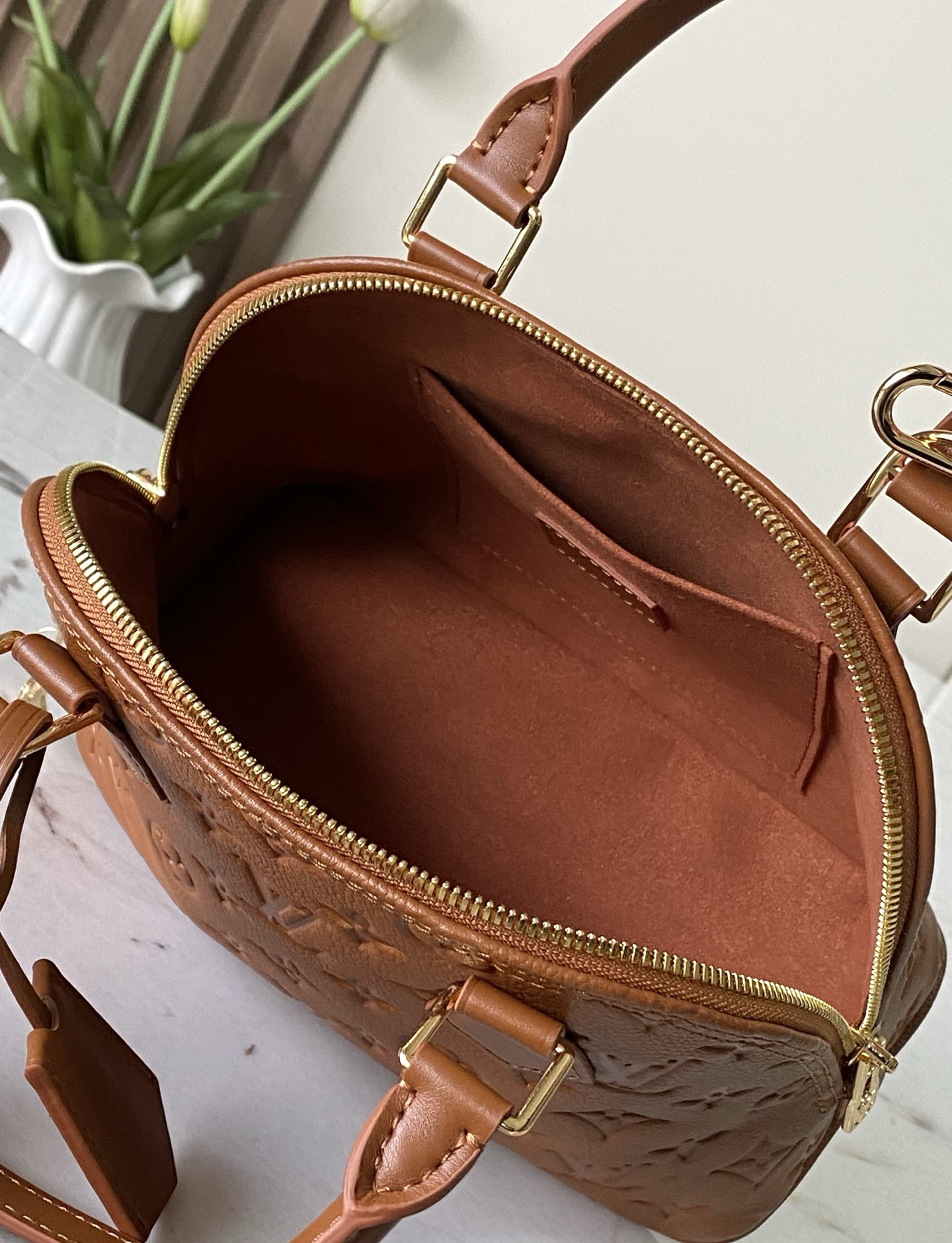Louis Vuitton Alma BB Brown Monogram Empreinte Leather Handbag - Image 9