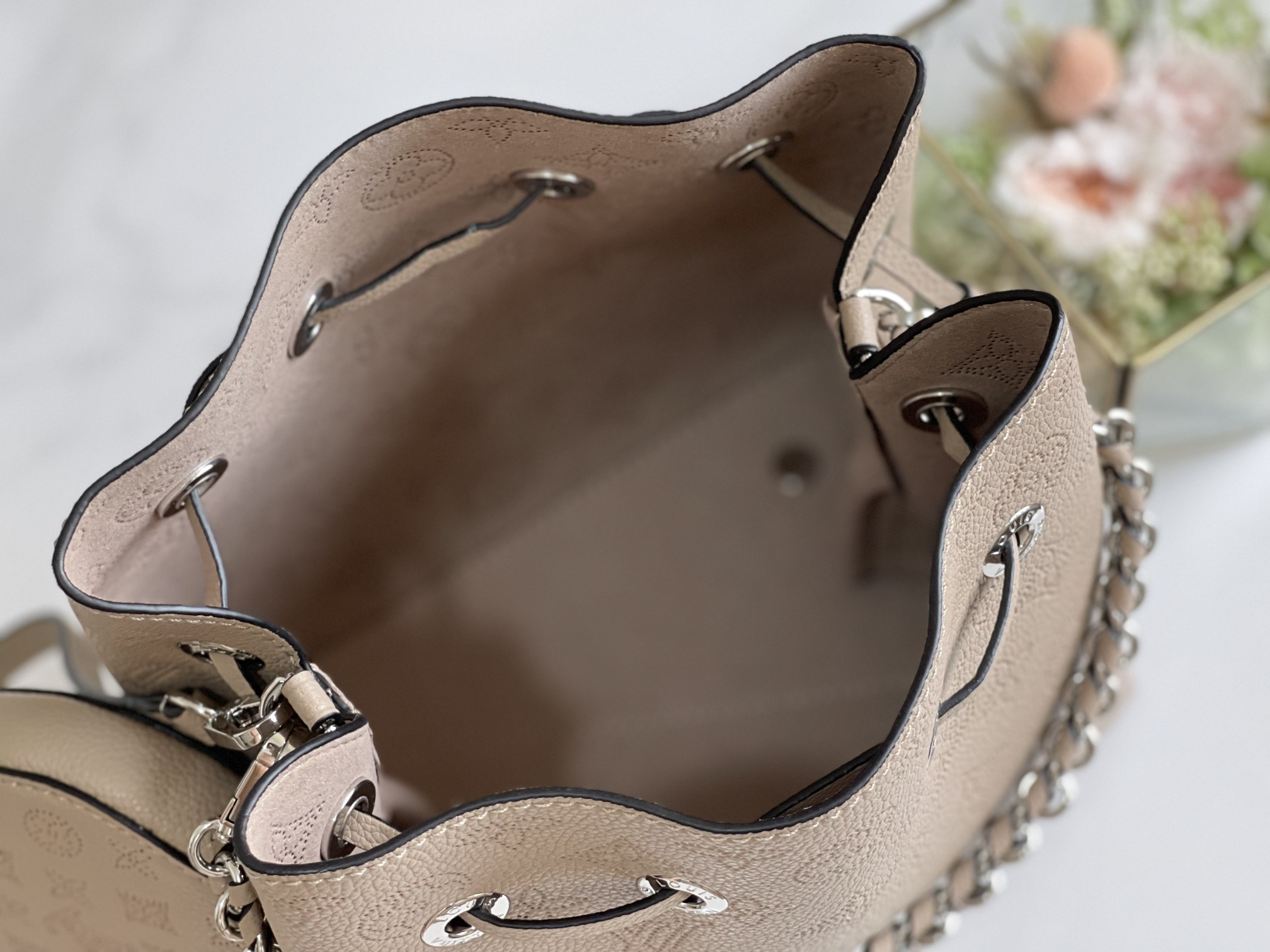 Bella Monogram Leather Bucket Bag - Image 9