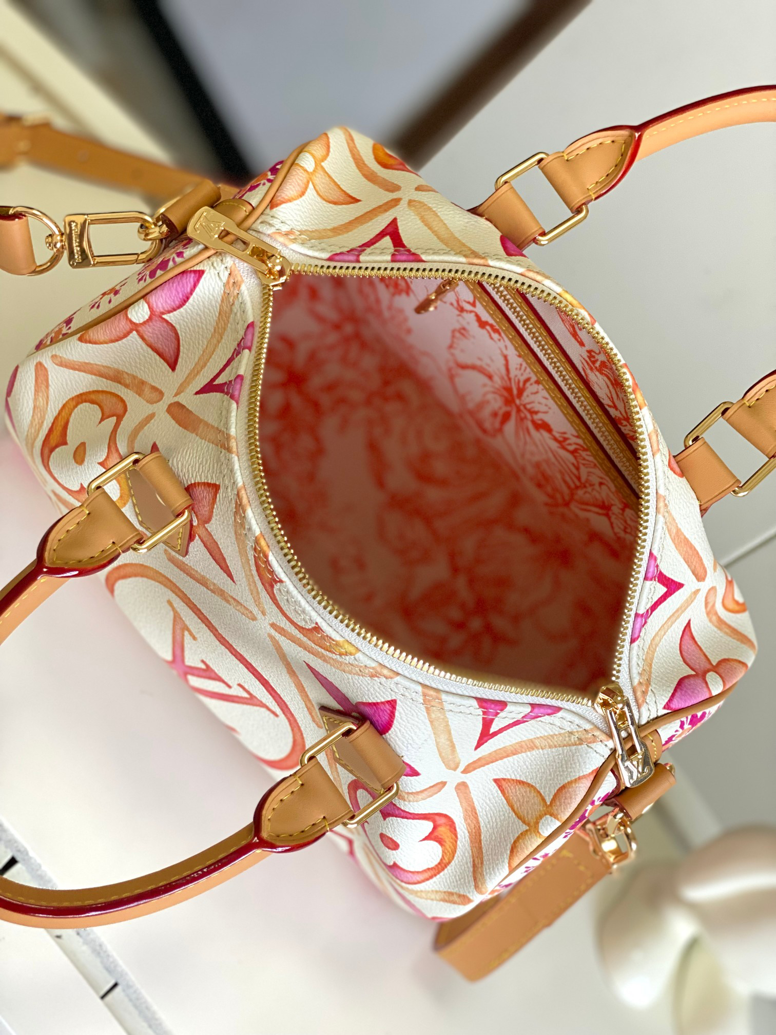 Louis Vuitton Speedy Bandoulière 25 Shoulder Bag in Pink Monogram Tiles Canvas - Image 9