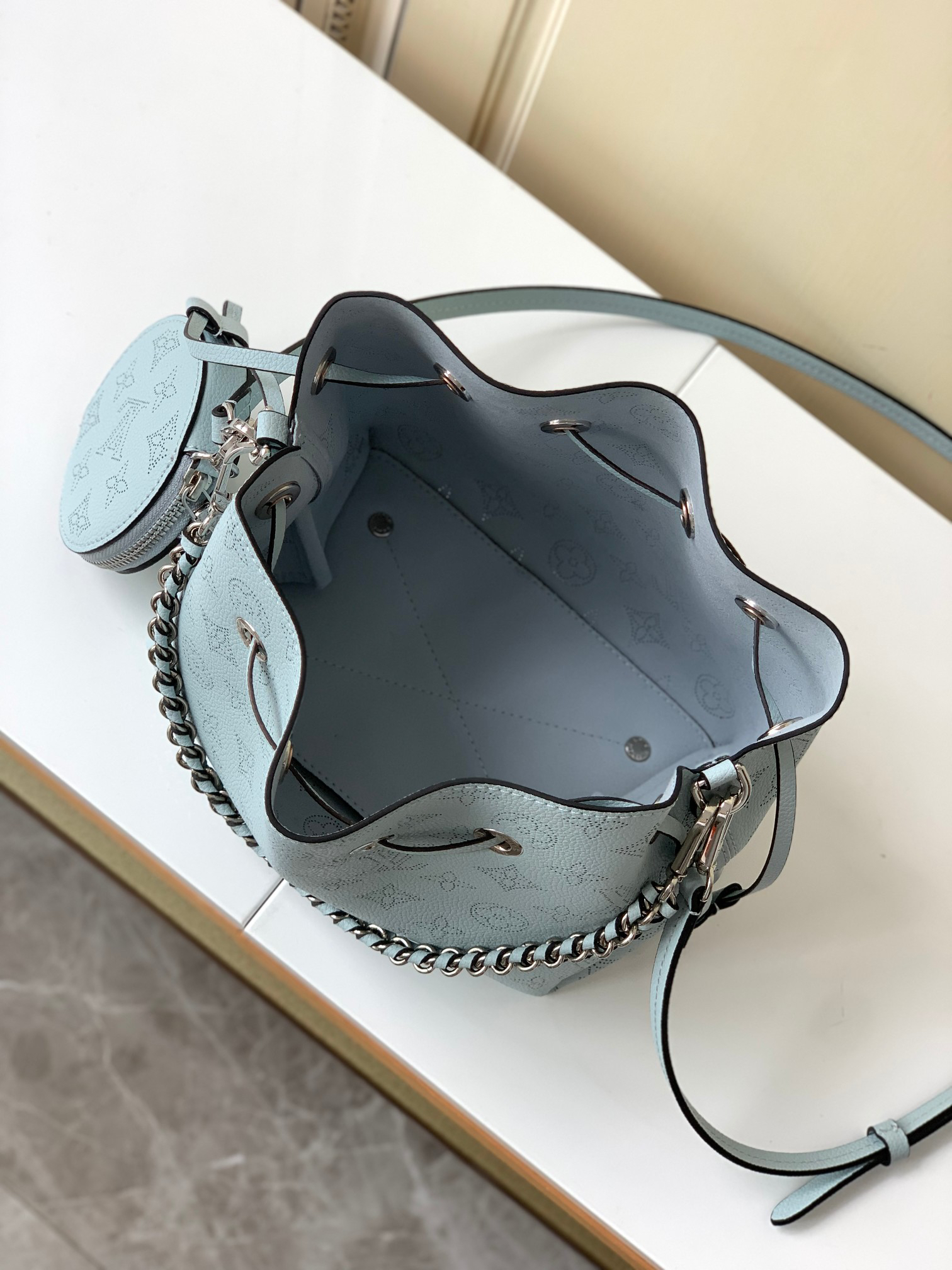 Bella Monogram Perforated Calfskin Bucket Bag - Image 9
