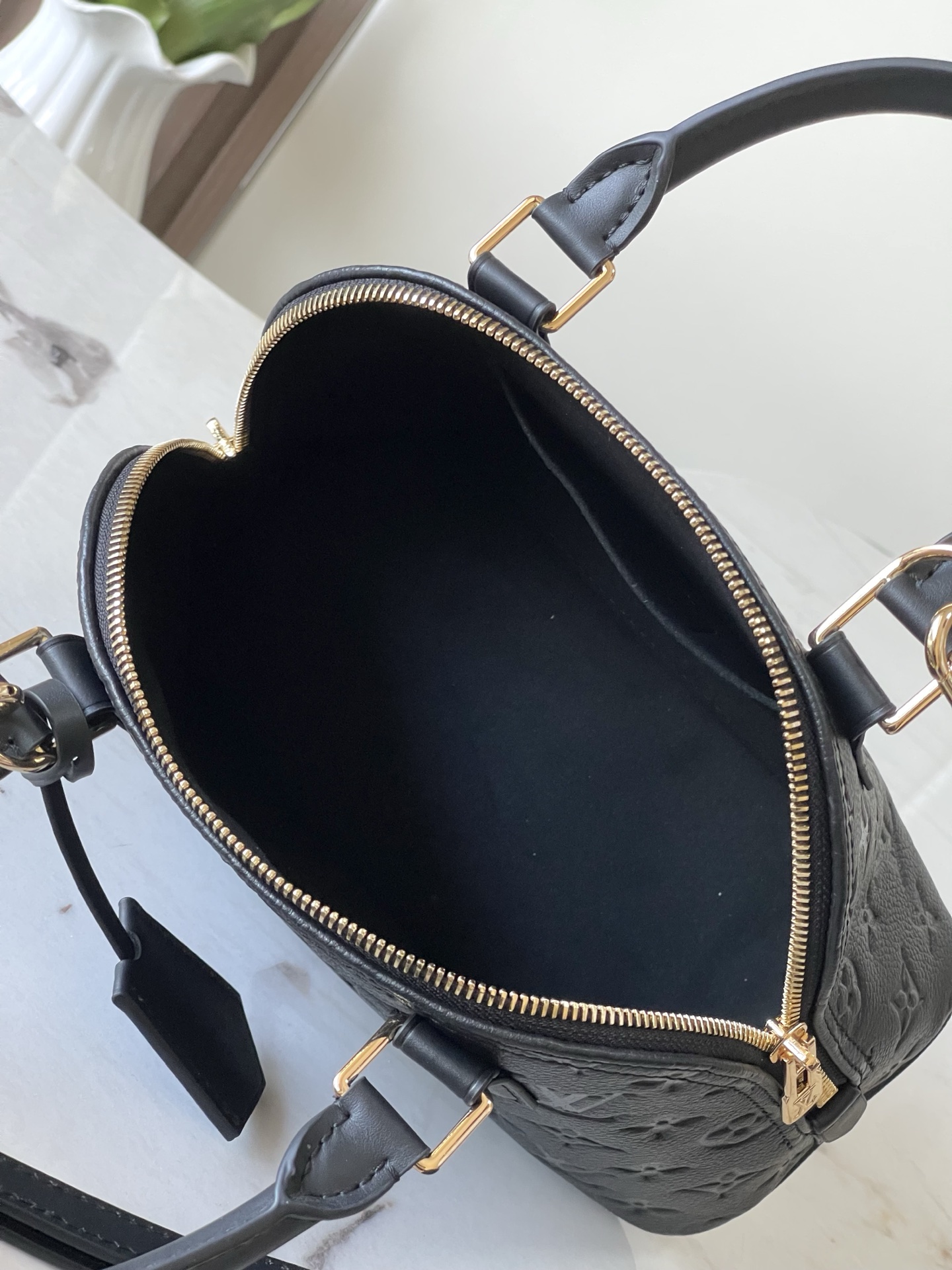 Alma BB Handbag in Black Embossed Leather - Image 9