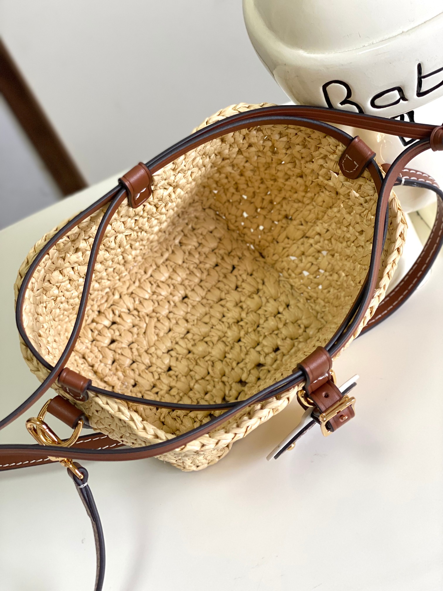 Noé Purse Raffia Bucket Handbag - Image 9