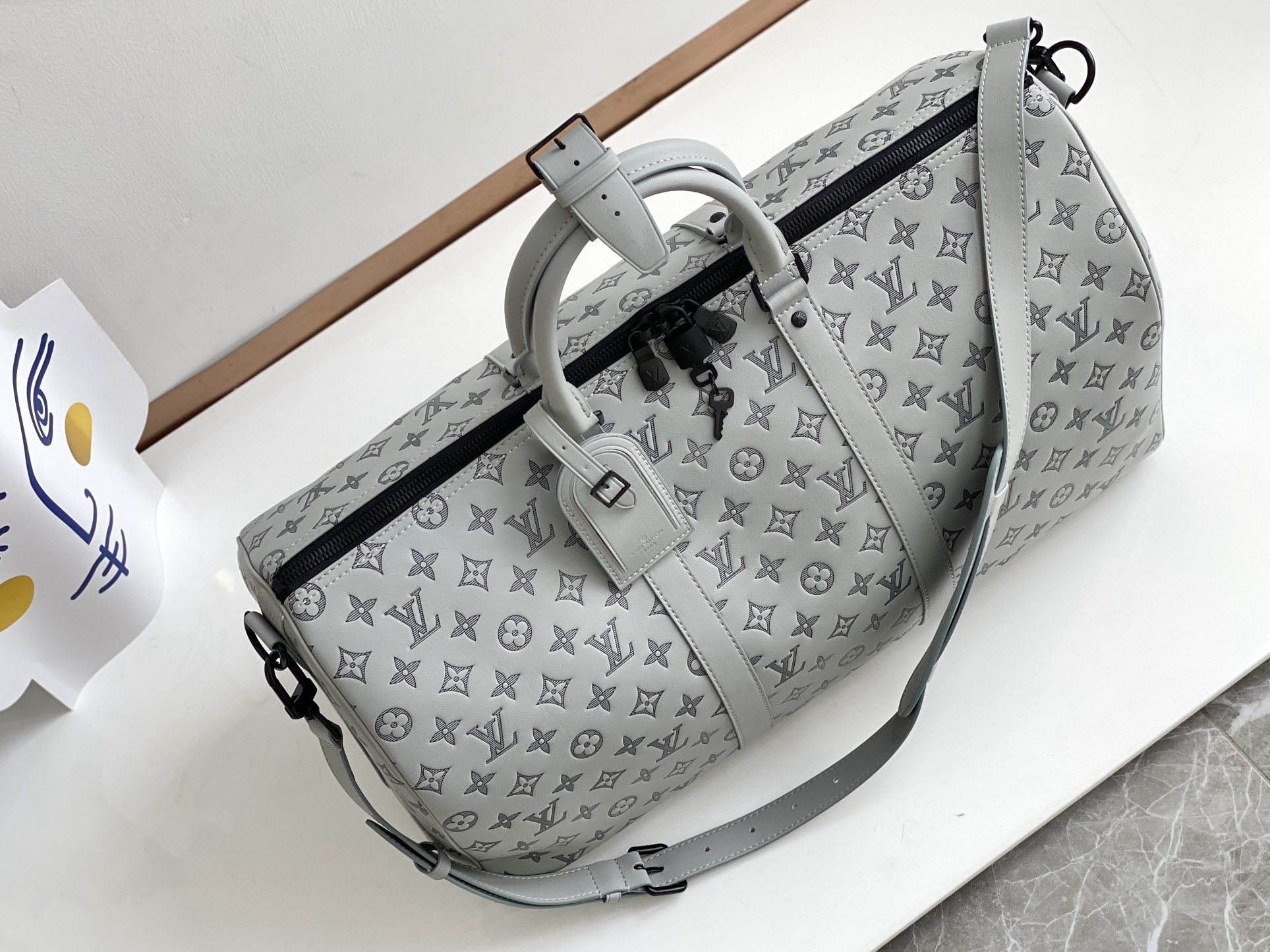 Louis Vuitton Keepall Travel Bag M46117 in Gray Monogram Shadow Leather - Image 9