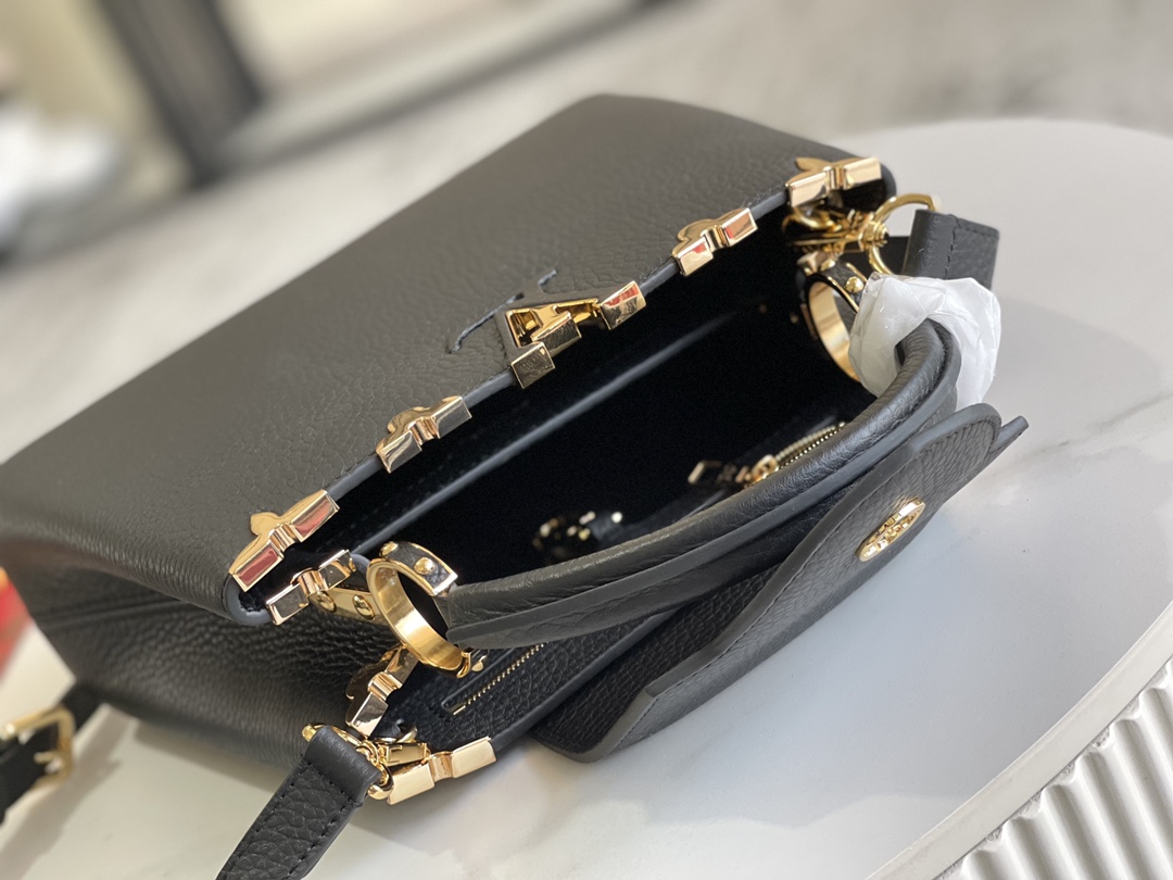 Louis Vuitton Capucines BB Handbag, White Calfskin, Gold-Tone Floral Crown Detail - Image 9