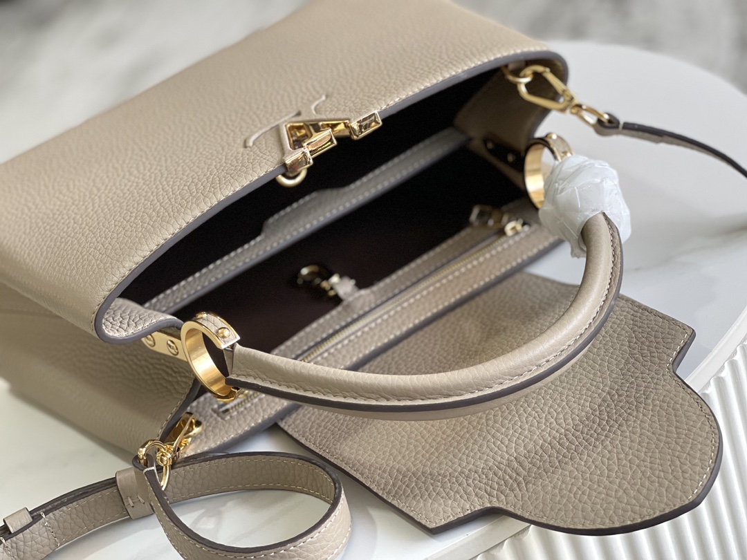 Louis Vuitton Capucines Handbag M94428, Elephant Gray, Medium Gold-Tone Hardware - Image 9