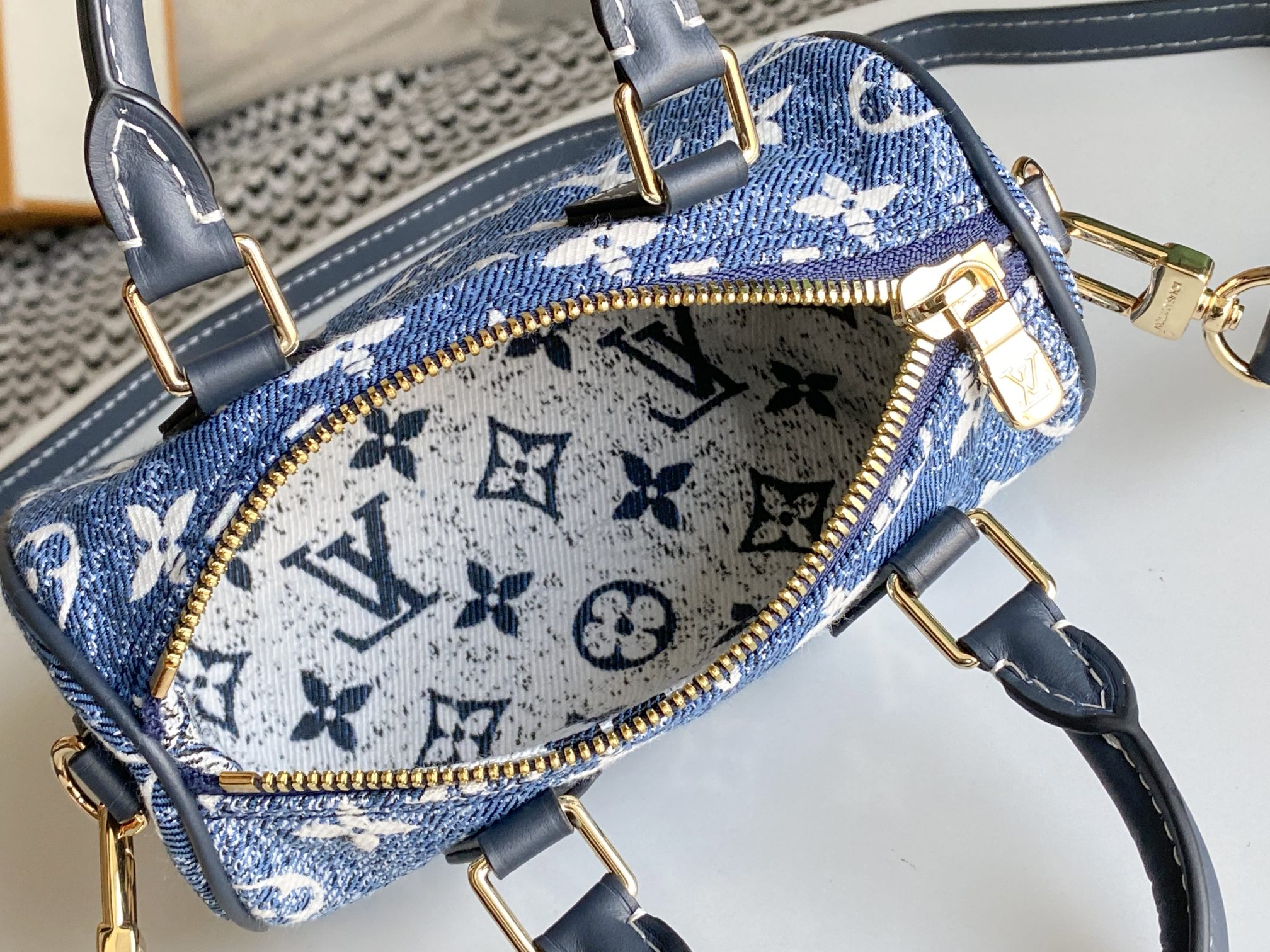 Louis Vuitton Nano Speedy Handbag M81168 - Blue Denim - Image 9