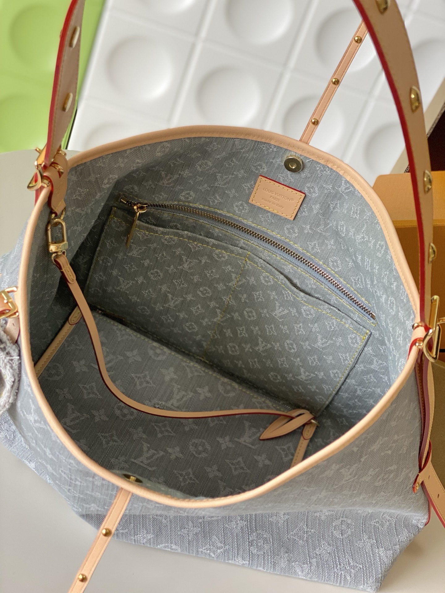 Louis Vuitton CarryAll Medium Tote Bag in Gray Denim - Image 9