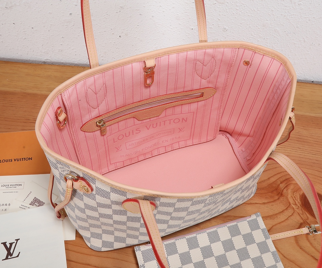 Neverfull Small Handbag in Damier Azur Canvas - Image 9