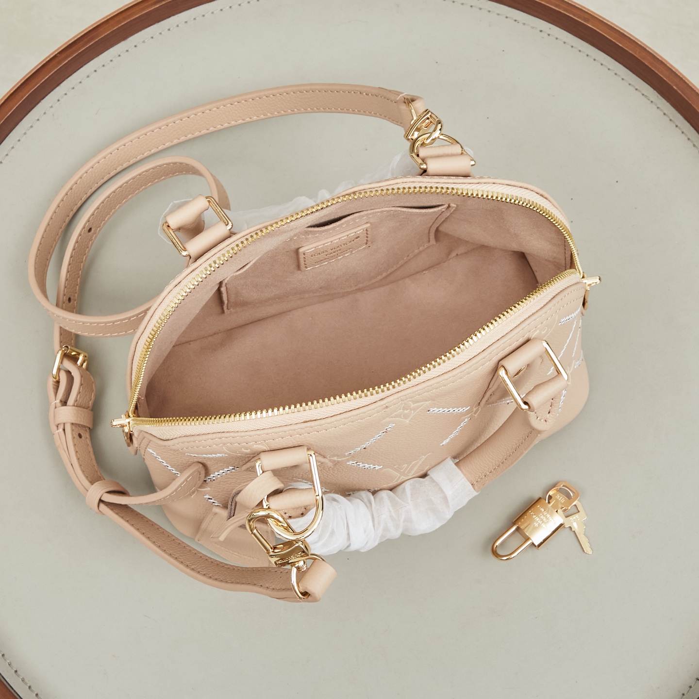 Louis Vuitton Alma BB Handbag in Gray-Brown Monogram Empreinte Leather - Image 9