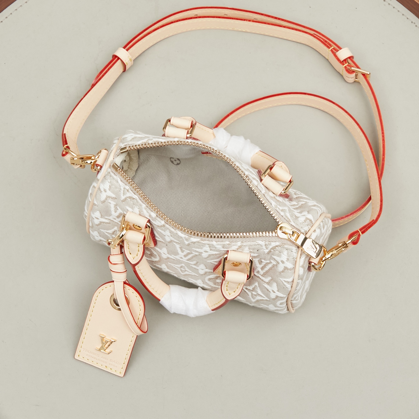 Louis Vuitton Nano Speedy Mini Handbag in White Jacquard Denim - Image 9