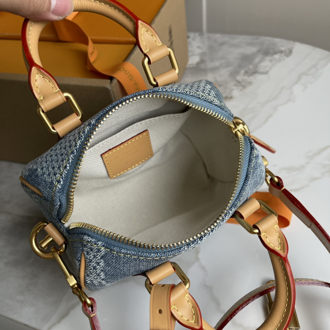 Louis Vuitton Speedy 18 Bandoulière Handbag in Damier Denim 3D Canvas - Image 9
