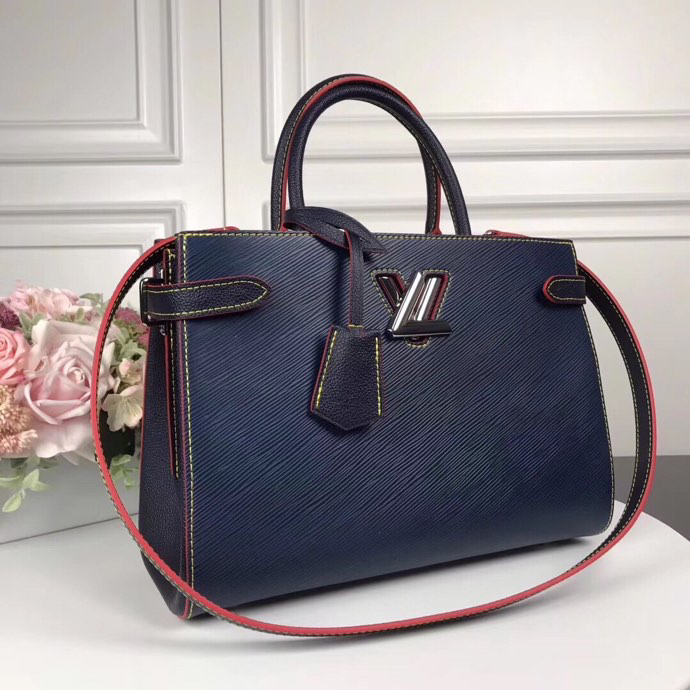 Louis Vuitton Twist Tote Blue Leather Bag M54810 - Image 9