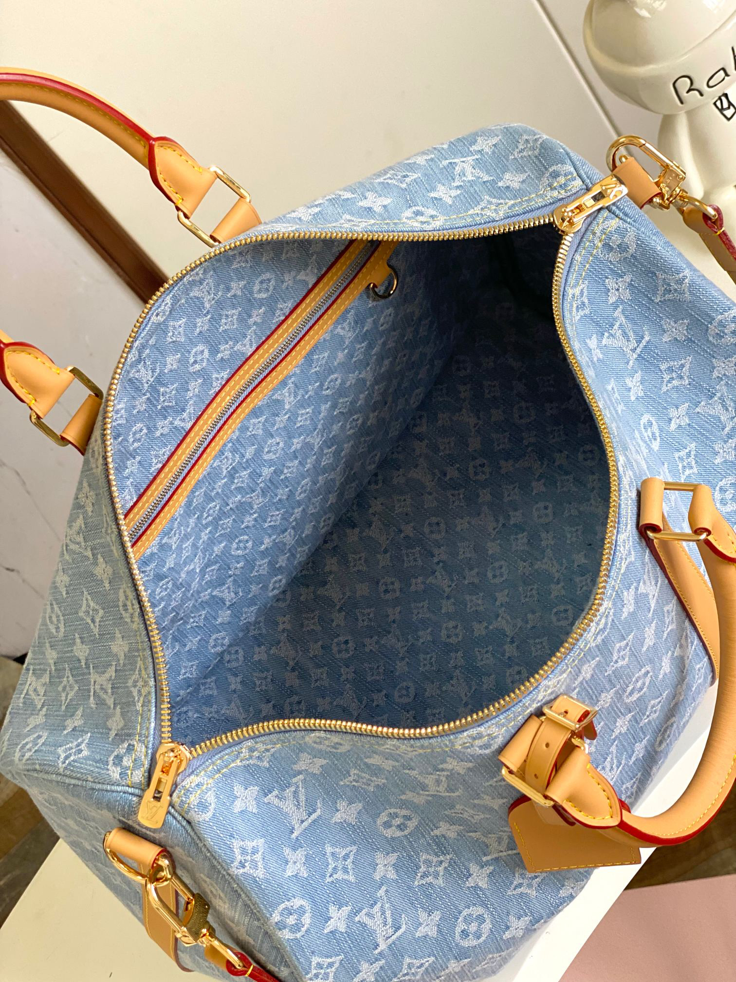 Louis Vuitton Keepall Bandouliere 45 Travel Bag in Light Blue Denim - Image 9