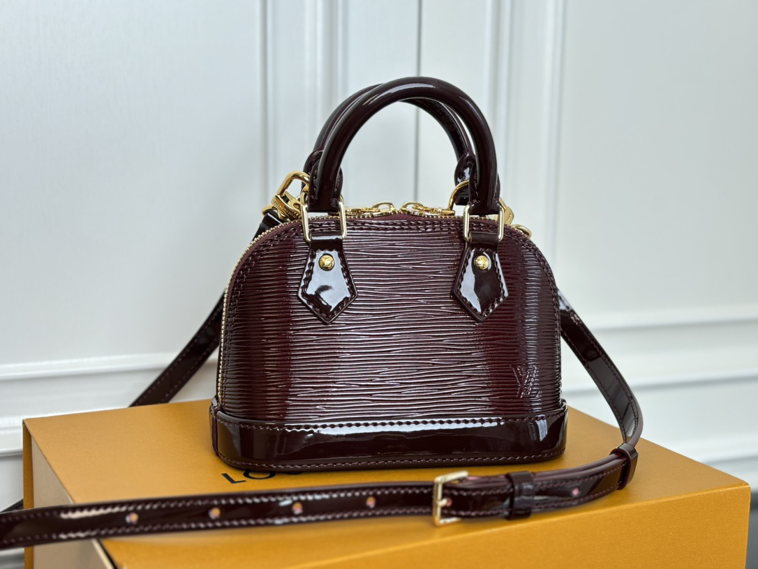 Louis Vuitton Nano Alma Handbag in Glossy Burgundy Epi Leather - Image 9