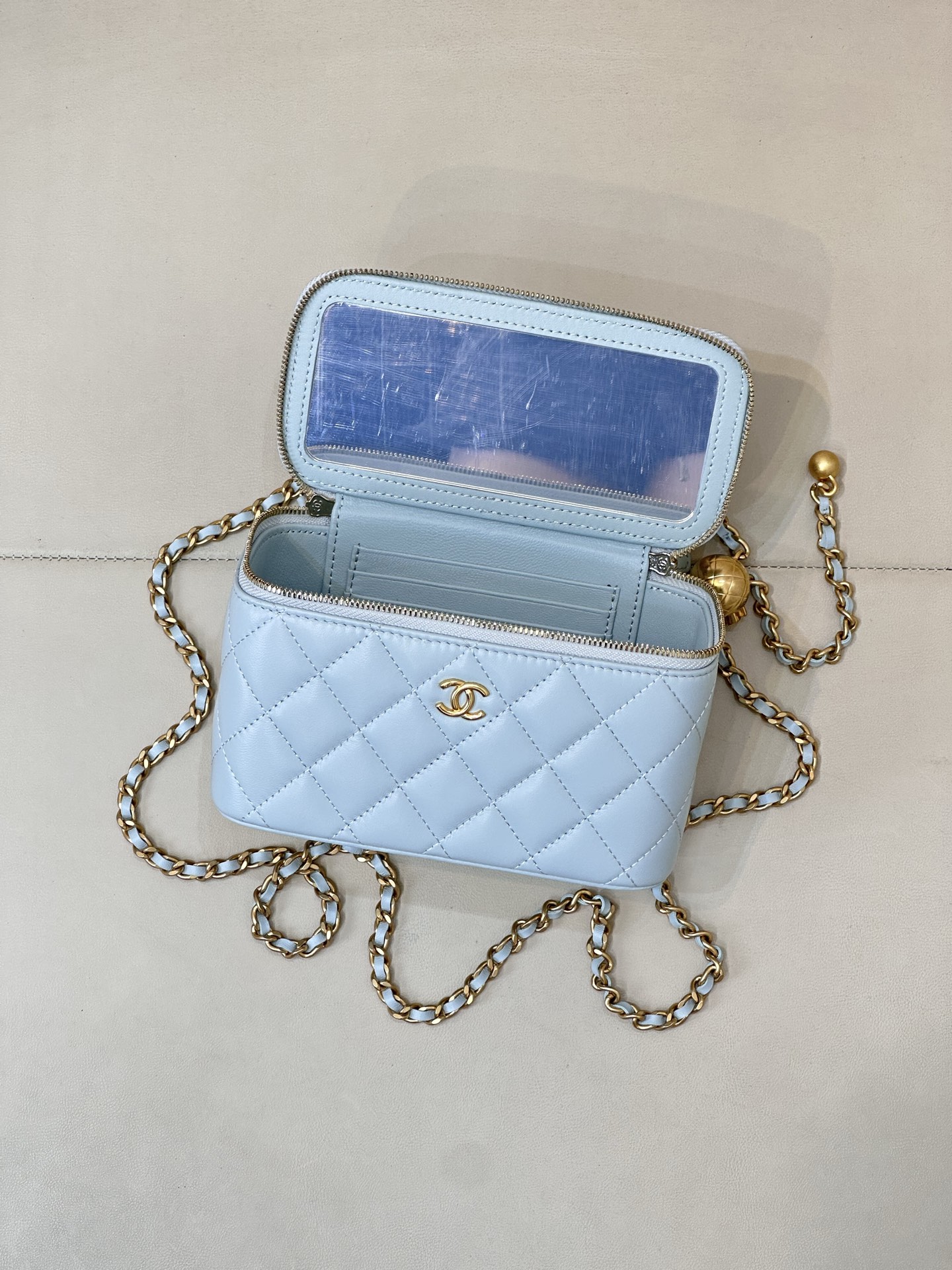 Chanel Mini Gold Ball Square Lambskin Shoulder Bag - Image 9