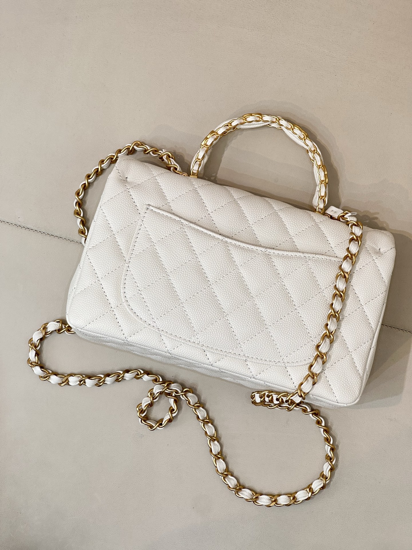 Chanel Mini Classic Flap Bag in White Litchi-Textured Leather - Image 9