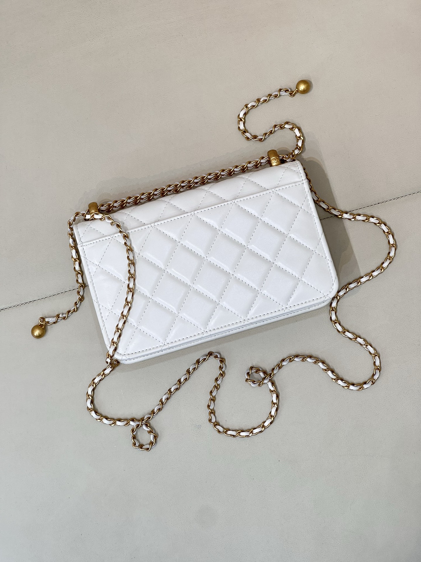 Genuine Leather Double Ball Chain WOC Crossbody Bag - Image 9