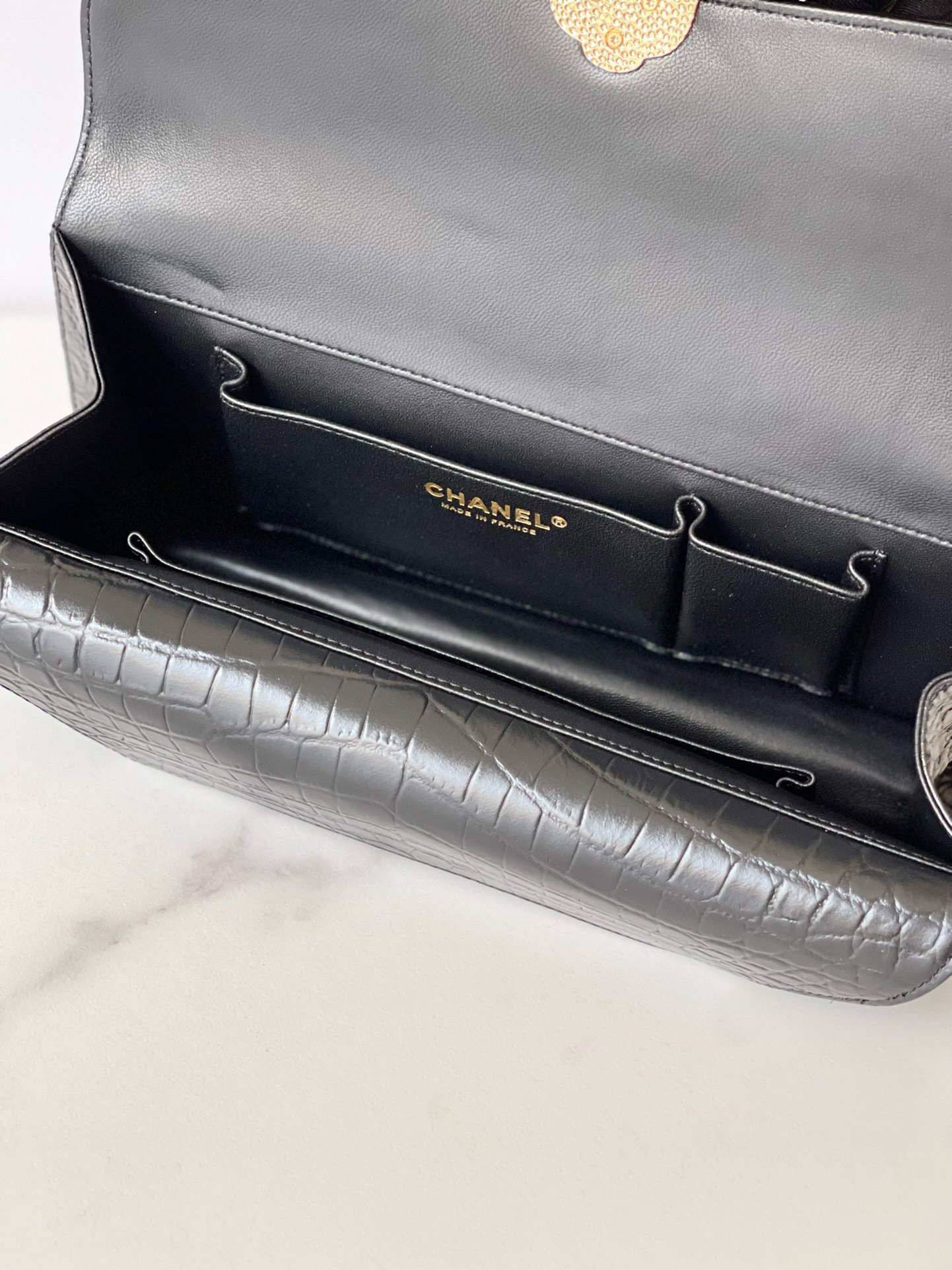 Chanel Black Crocodile Embossed Leather Clutch Evening Bag - Image 9