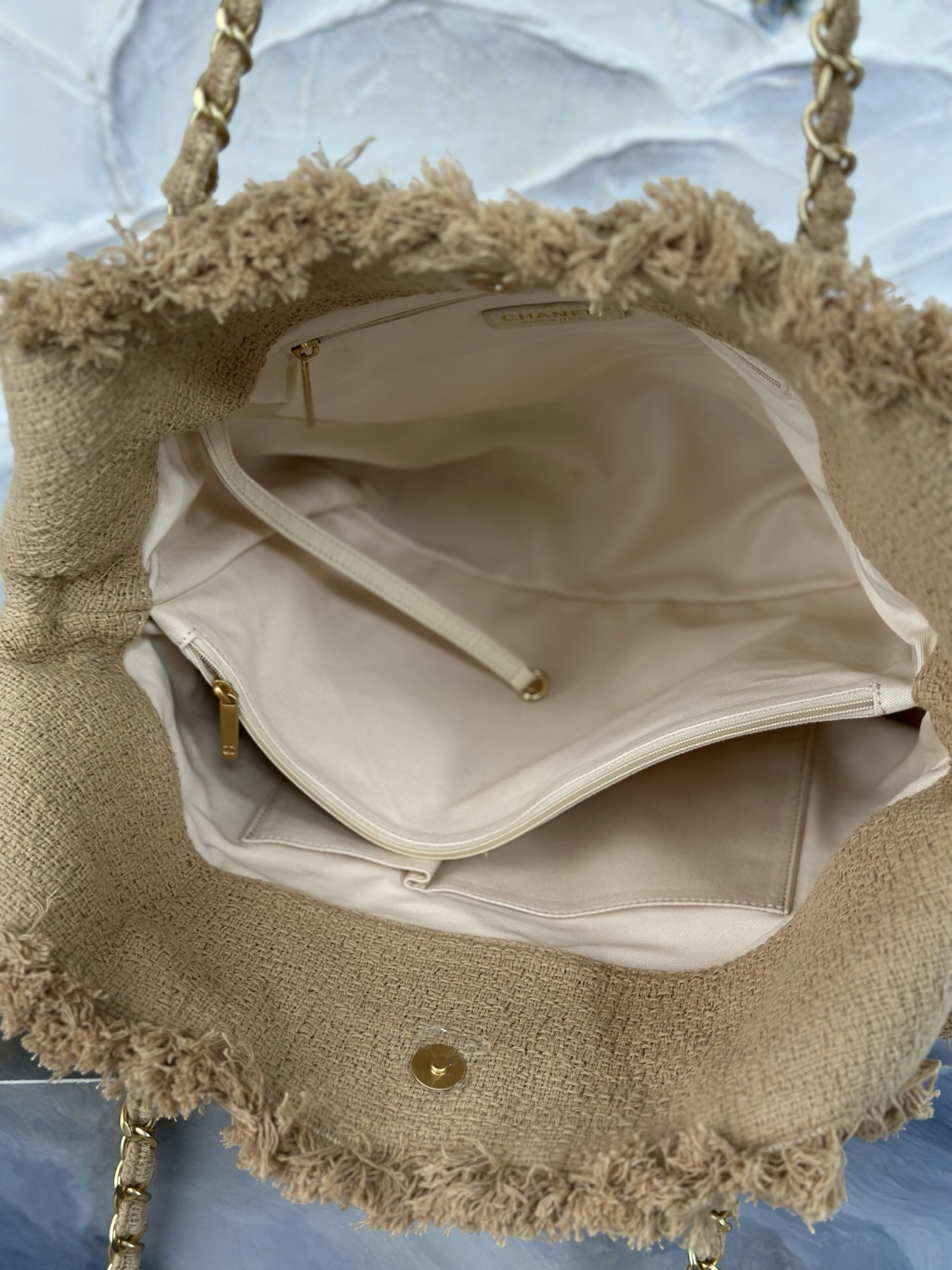 Vintage Linen and Straw Fringe Tote Bag - Image 9