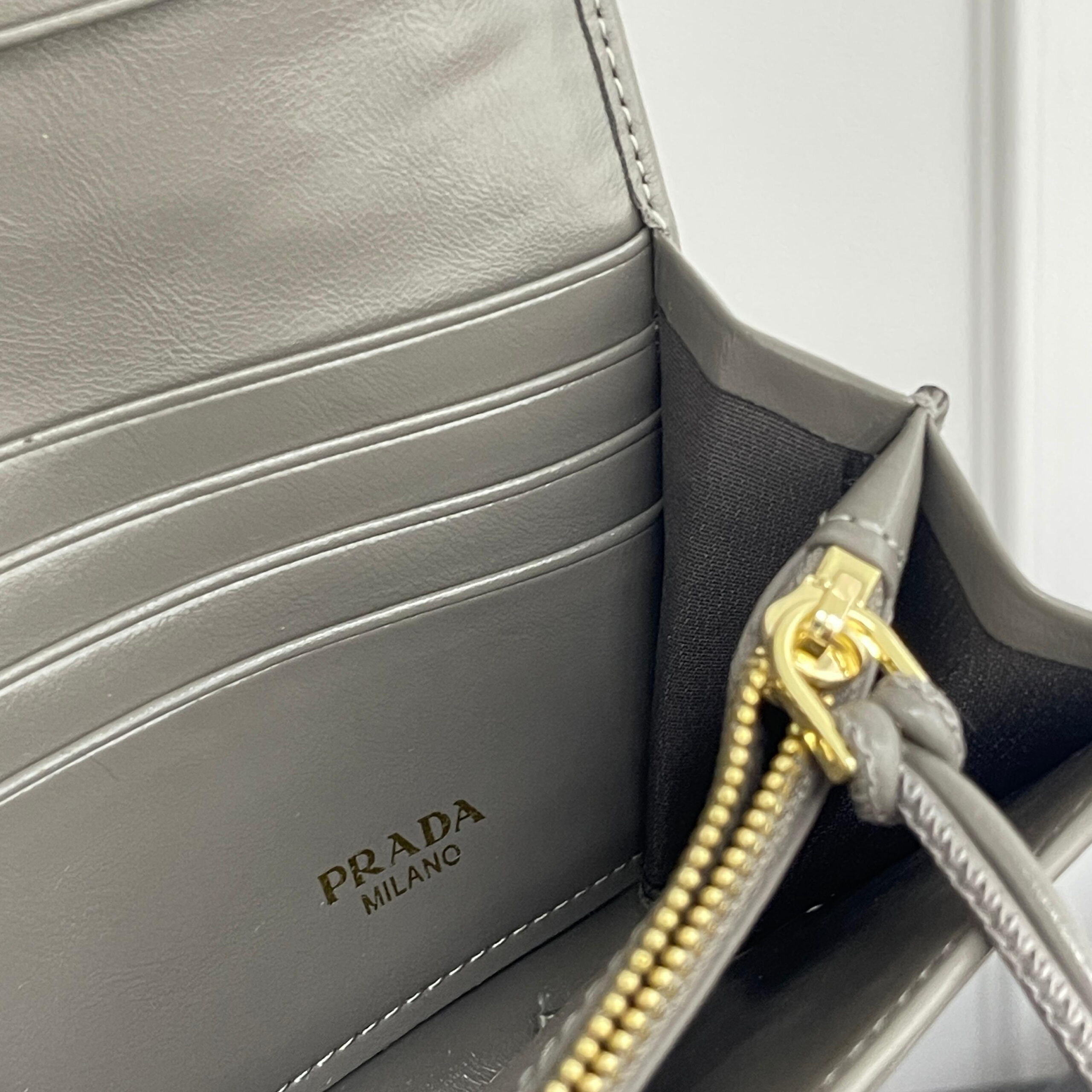 Prada Waxed Leather Wallet with Enamel Metal Triangular Logo - Image 9