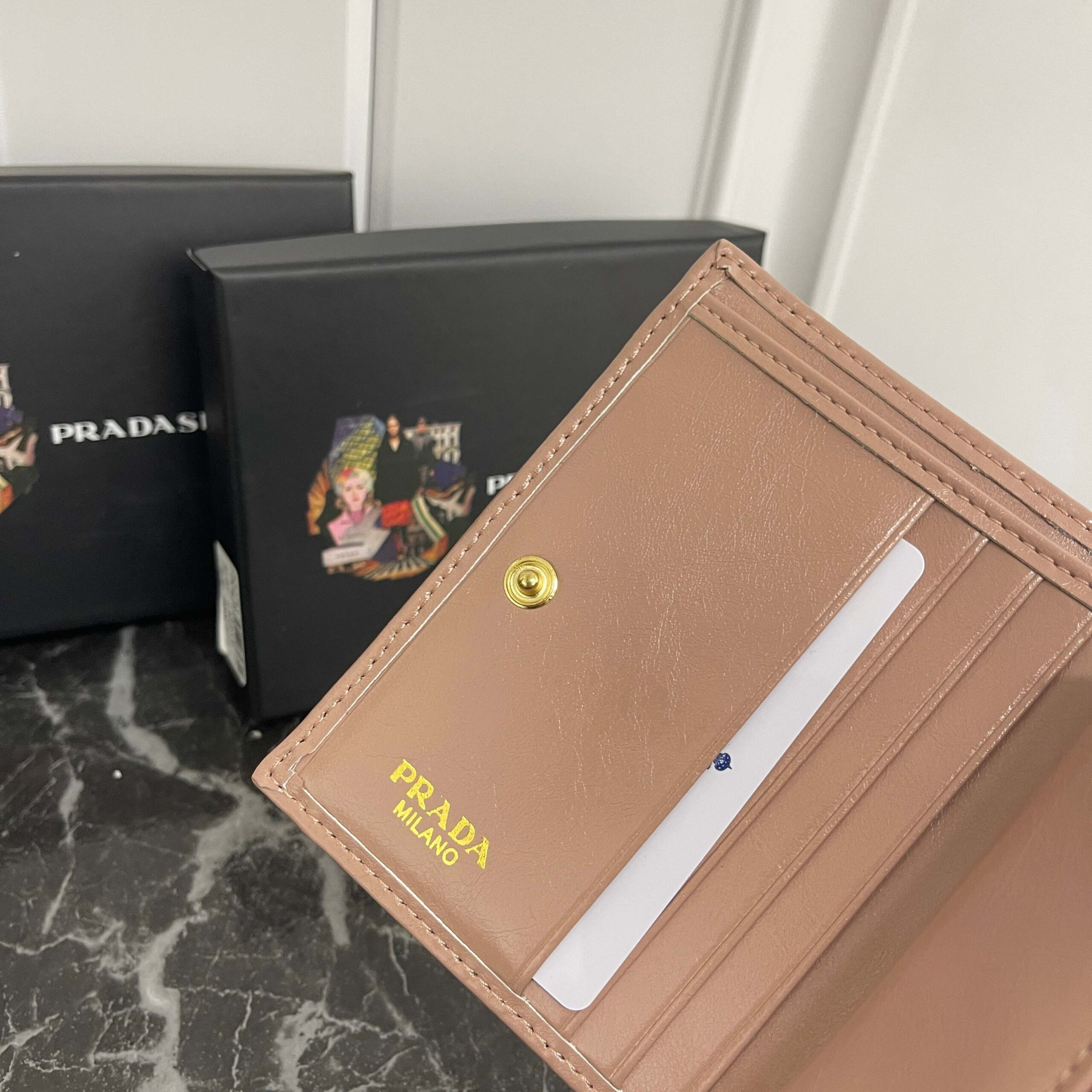 Prada Small Leather Wallet with Enameled Triangular Metal Logo - Image 9