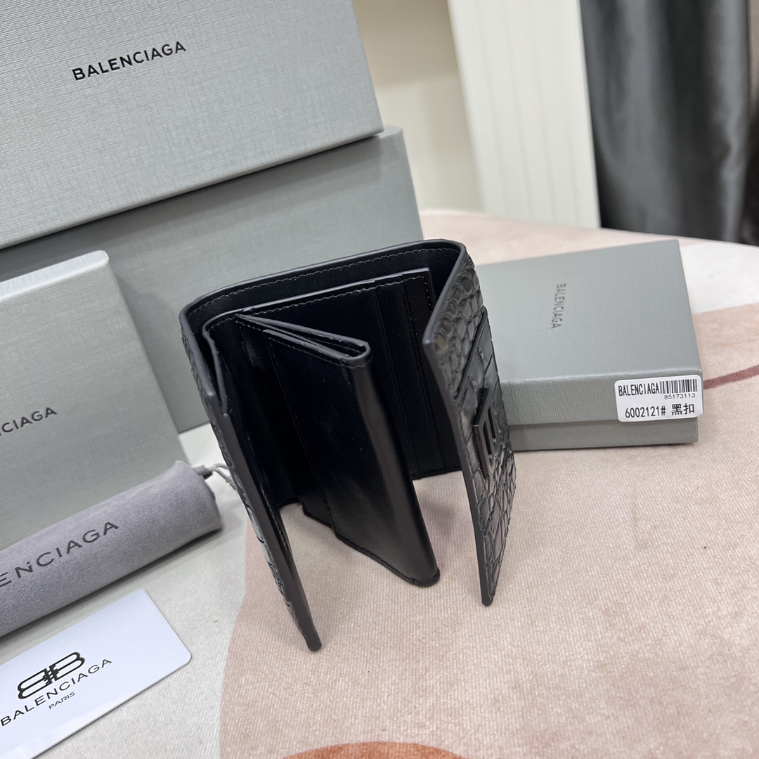 Balenciaga Embossed Leather Mini Wallet, Black - Image 9