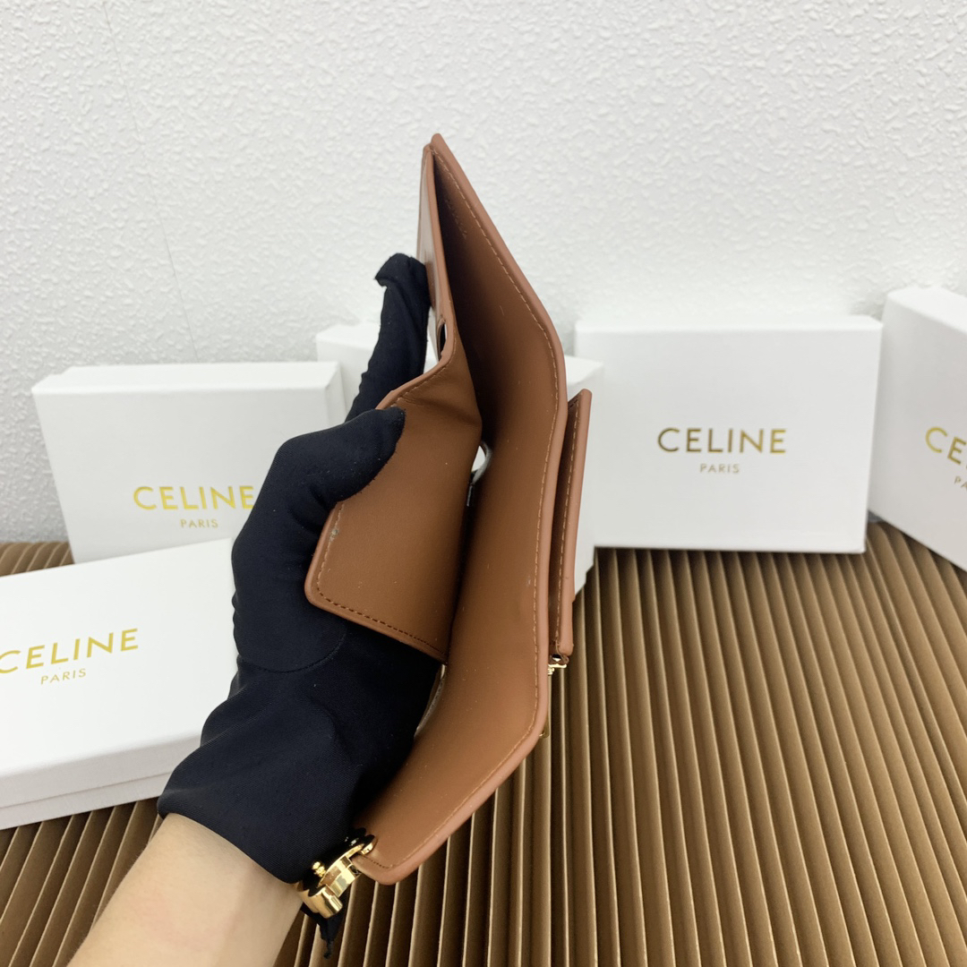 Celine Triomphe Brown Calfskin Compact Wallet - Image 9