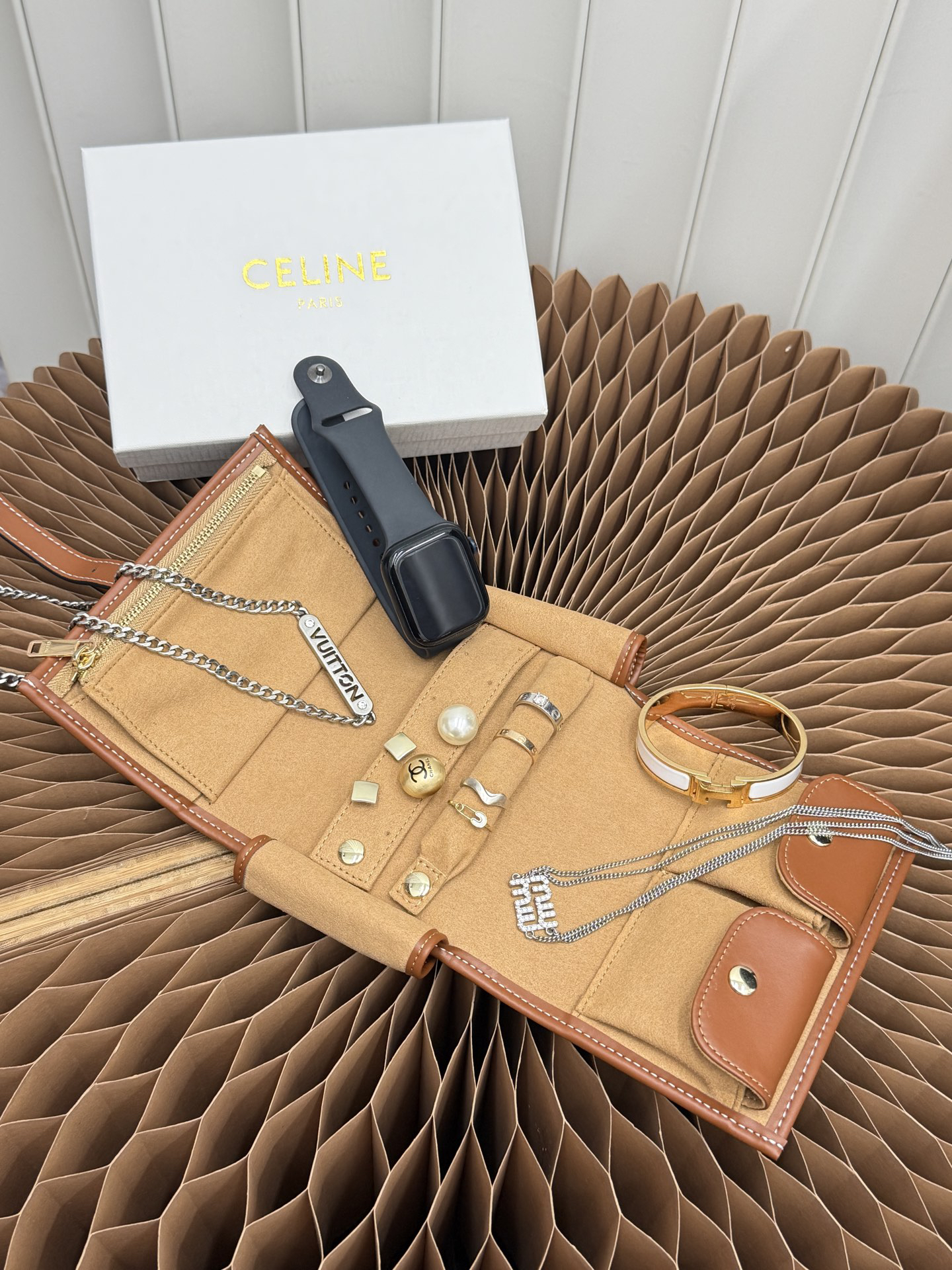 CELINE Textile and Cow Leather Jewelry Pouch - Image 9