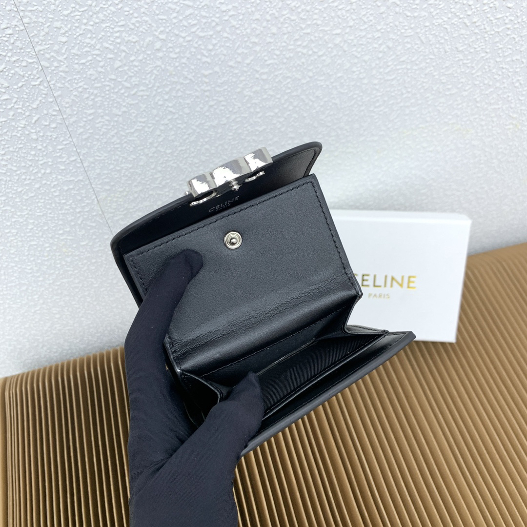 CELINE Small Triomphe Lambskin Flap Wallet - Image 9