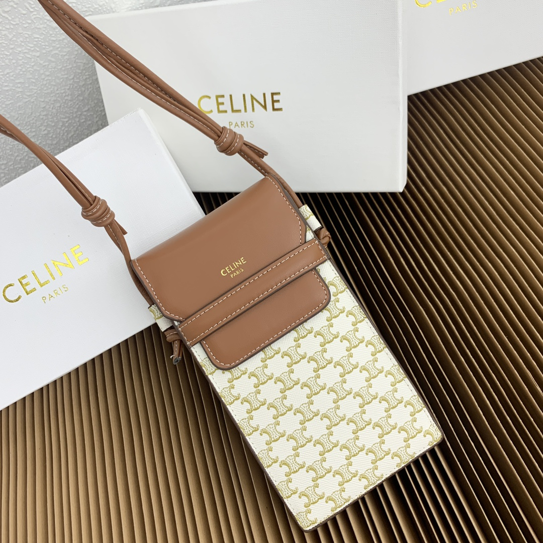 CELINE Logo-Print Lambskin Leather Flap Phone Bag - Image 9