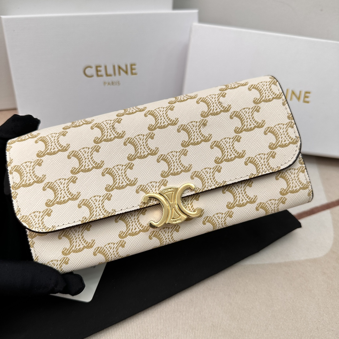Celine Triomphe Leather Wallet with Zipper Compartment and 12 Card Slots - Image 9