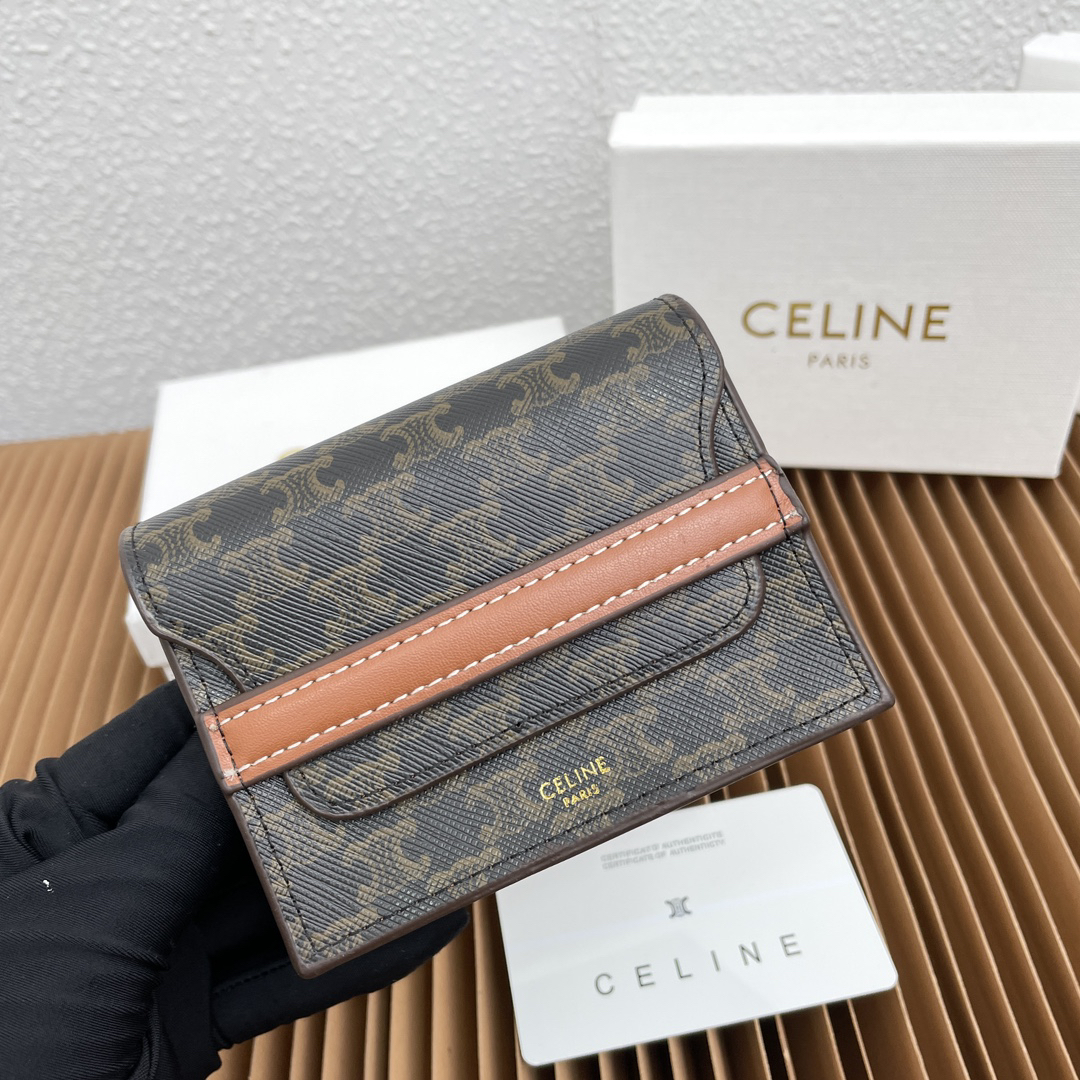 Celine Brown Lambskin Leather Business Card Holder with Logo Print - Image 9