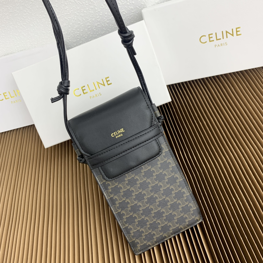 CELINE Logo-Printed Leather Flap Crossbody Phone Bag - Image 9