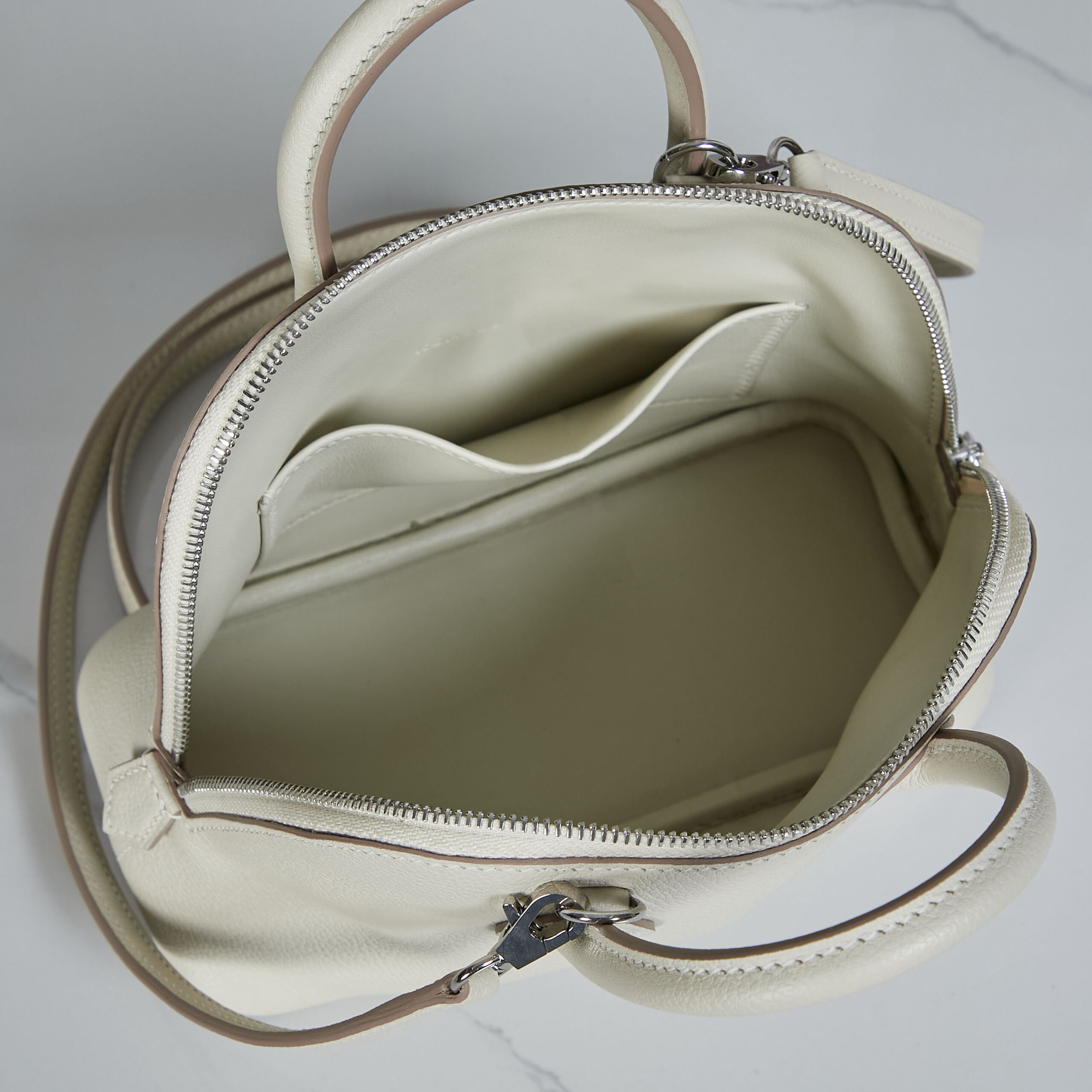 Hermès Bolide 19 cm Evercolor Leather Bowling Bag – Milkshake White, Silver Hardware - Image 9