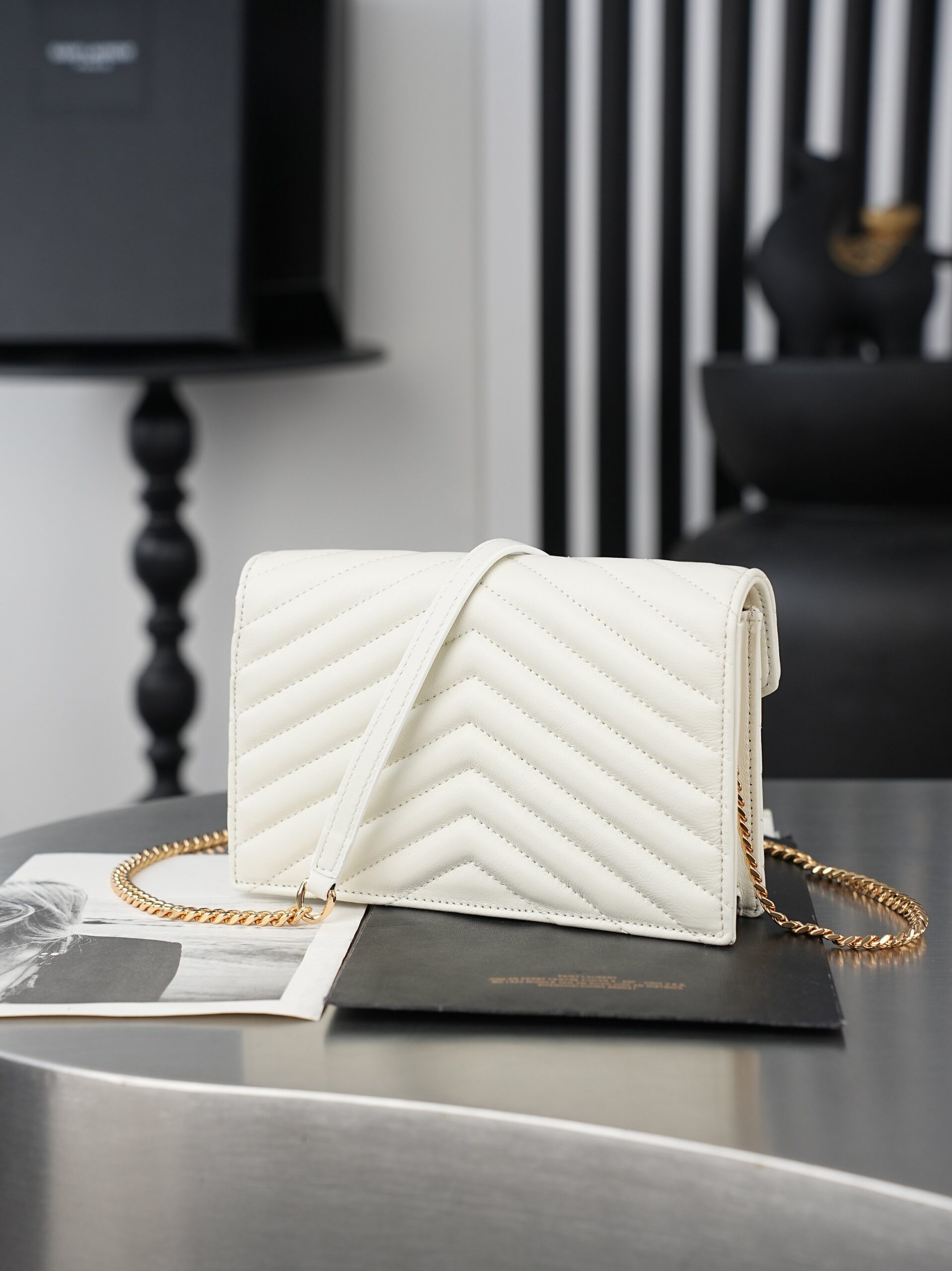White Lambskin Small Envelope Clutch Bag - Image 9