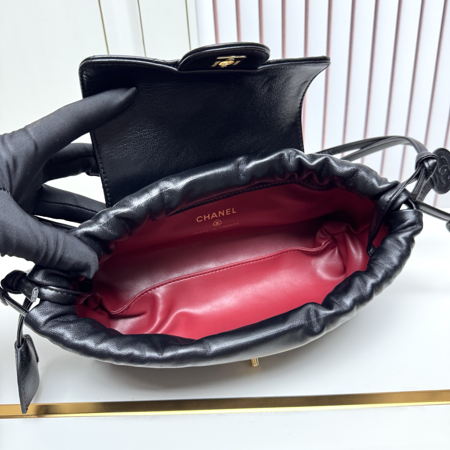 Chanel Classic Black Quilted Leather Drawstring Crossbody Bag - Image 9