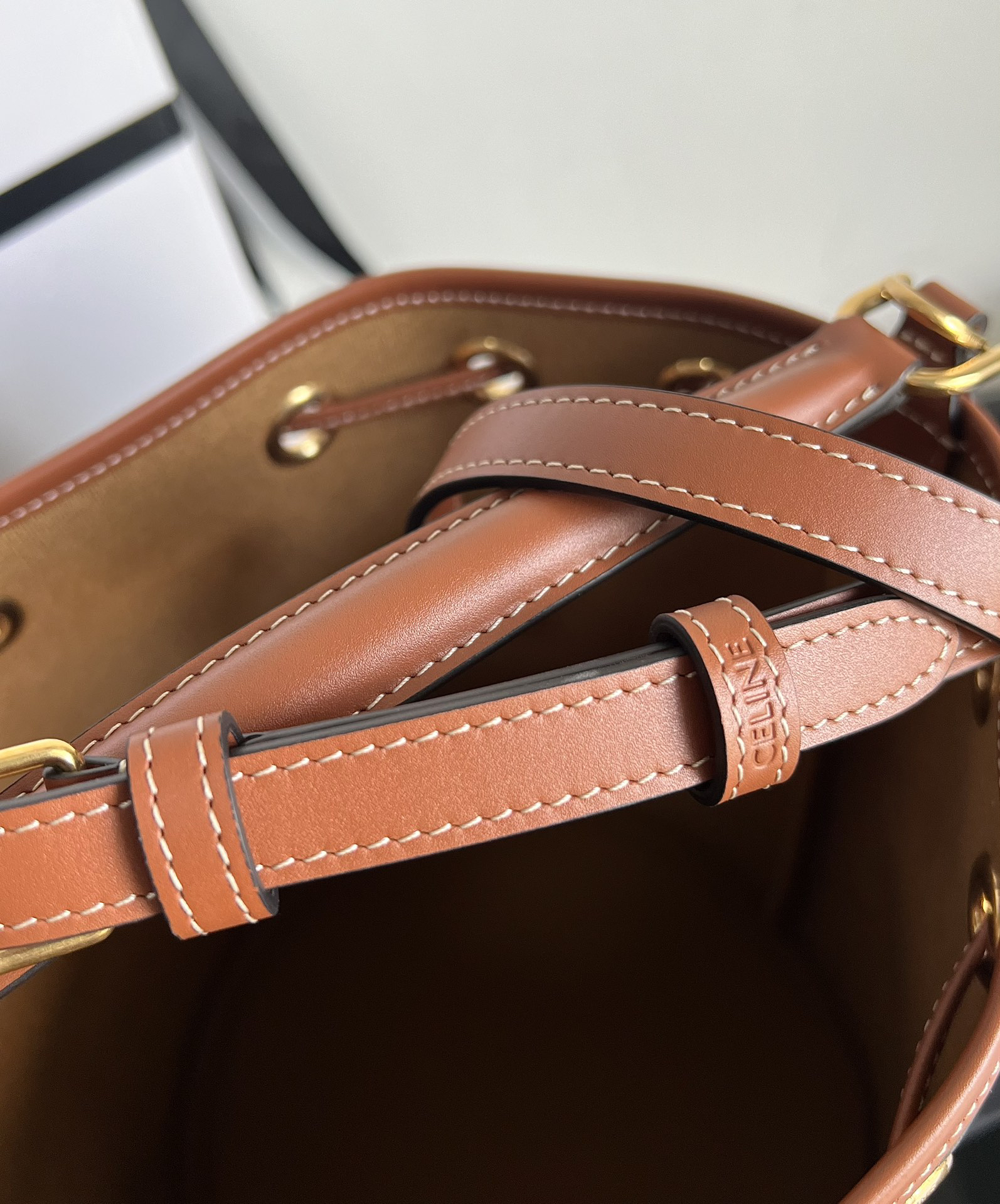CLARA Logo-Print Leather Drawstring Bucket Handbag - Image 9