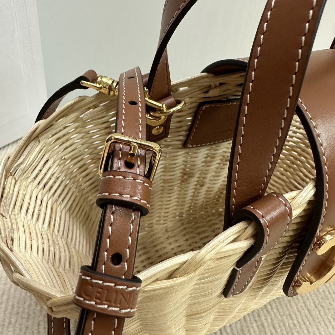 Woven Plant-Fiber Handbag with Natural Cowhide Trim - Image 9