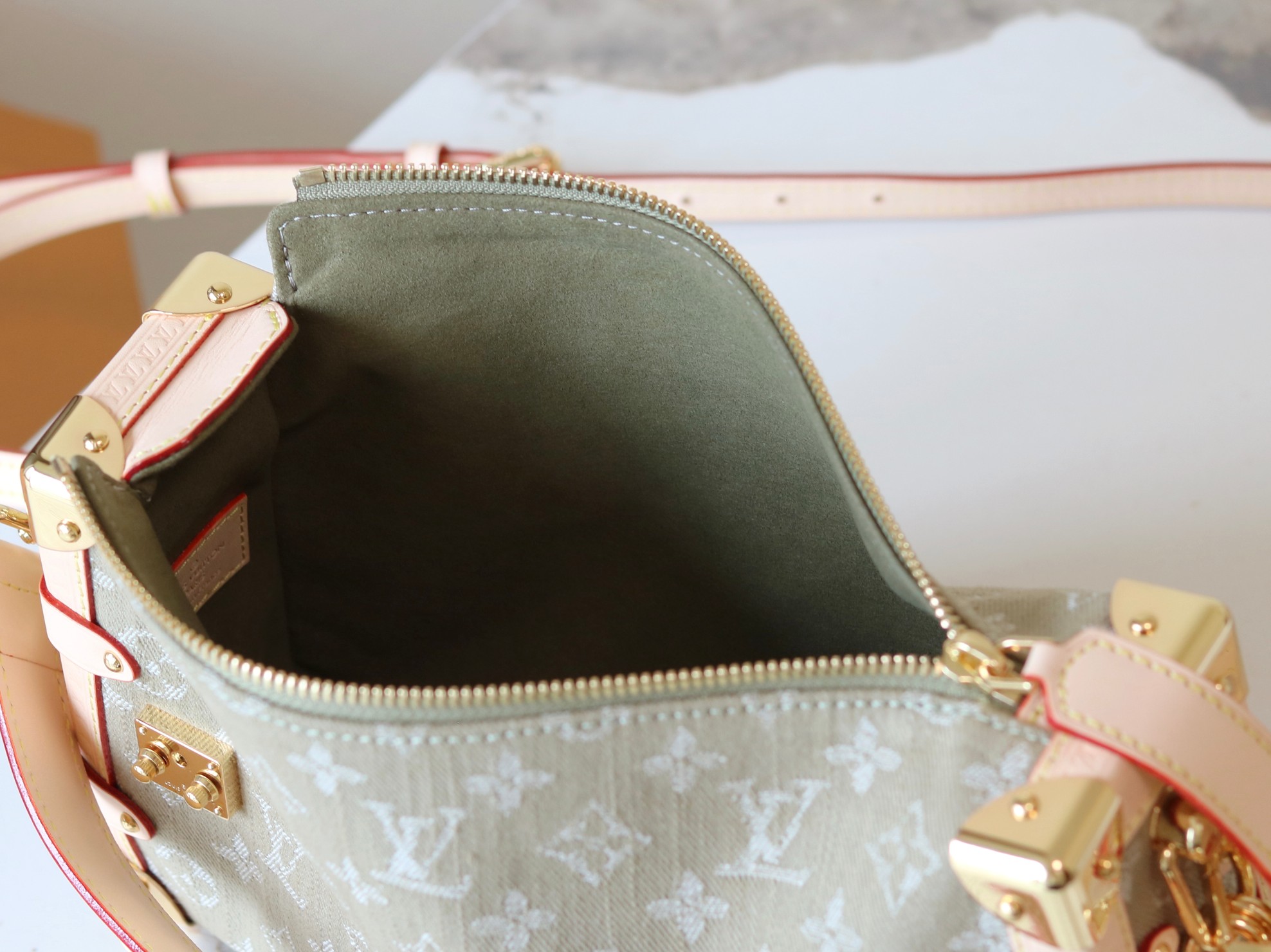 Side Trunk East West Crossbody Bag in Green Monogram Eclipse Canvas - Image 9