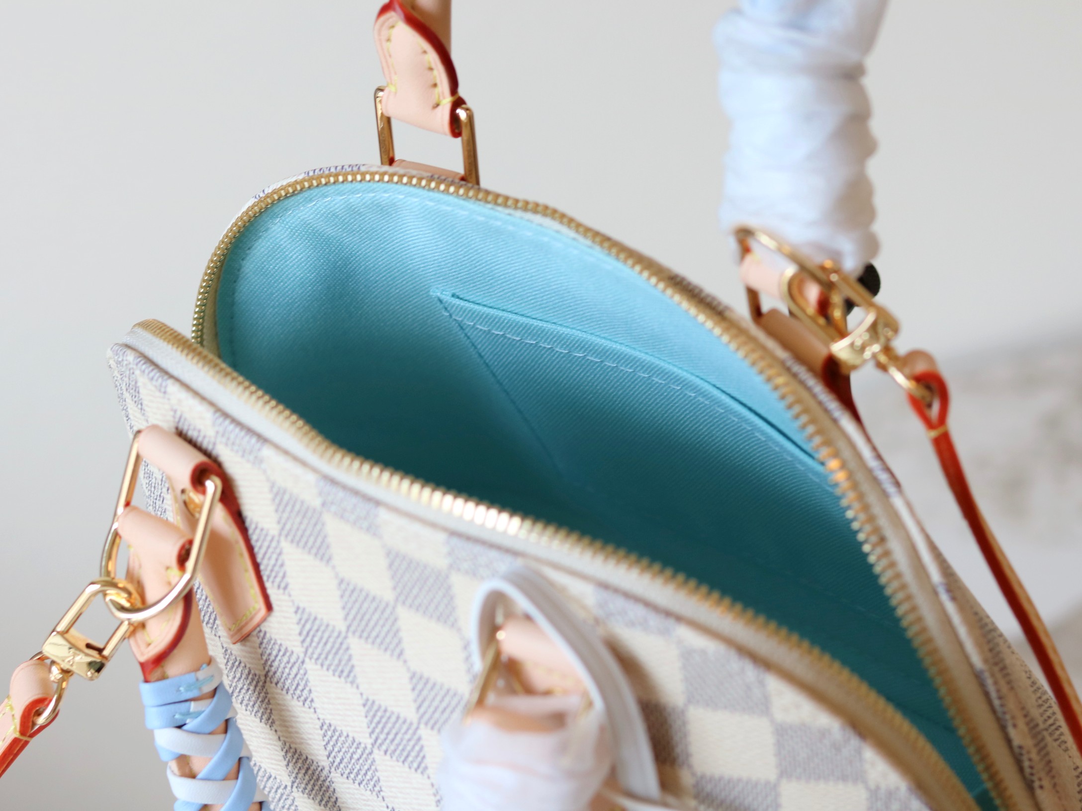 Louis Vuitton Alma BB Handbag in Damier Azur Canvas - Image 9